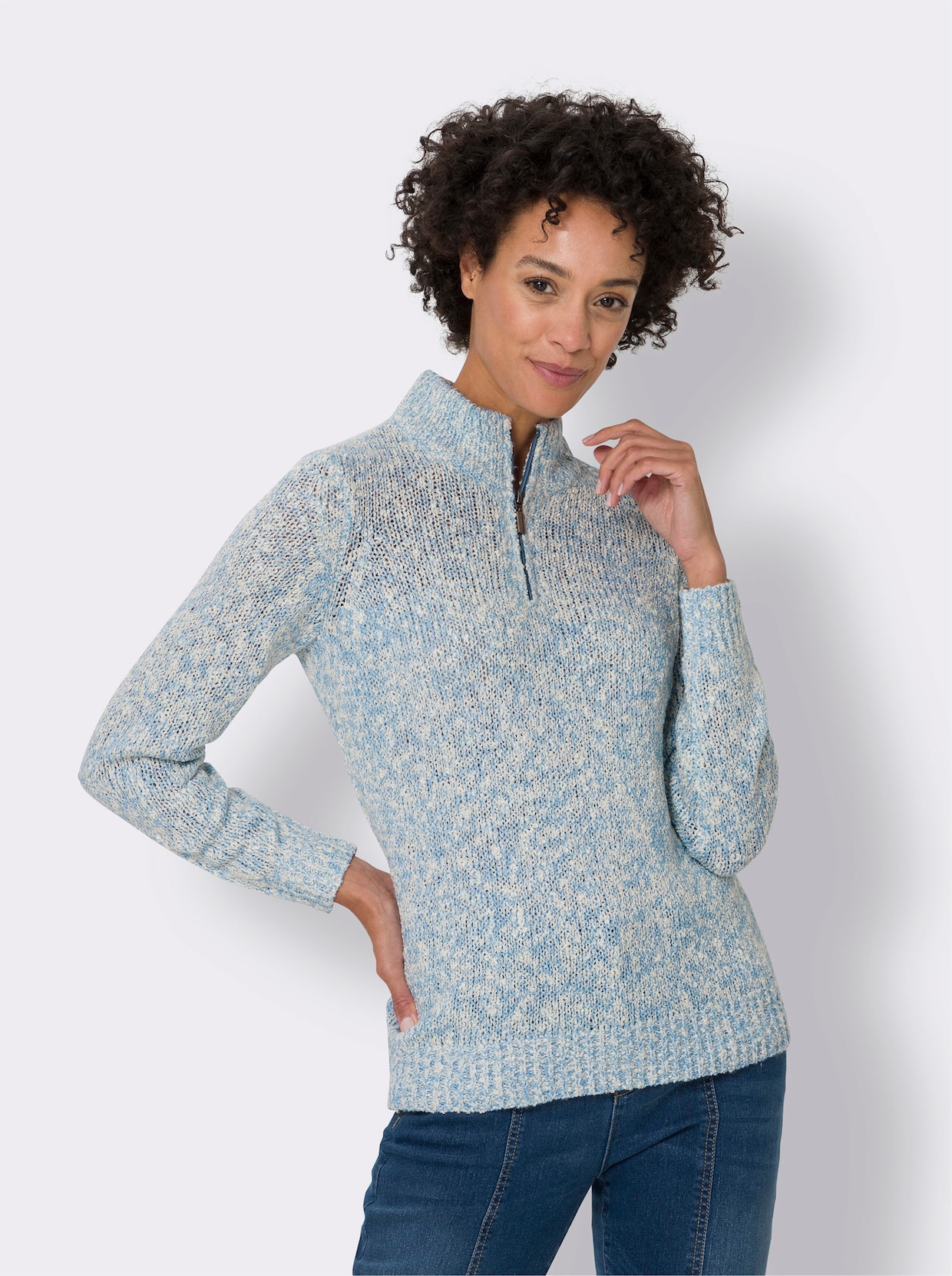 Strickpullover - himmelblau-meliert