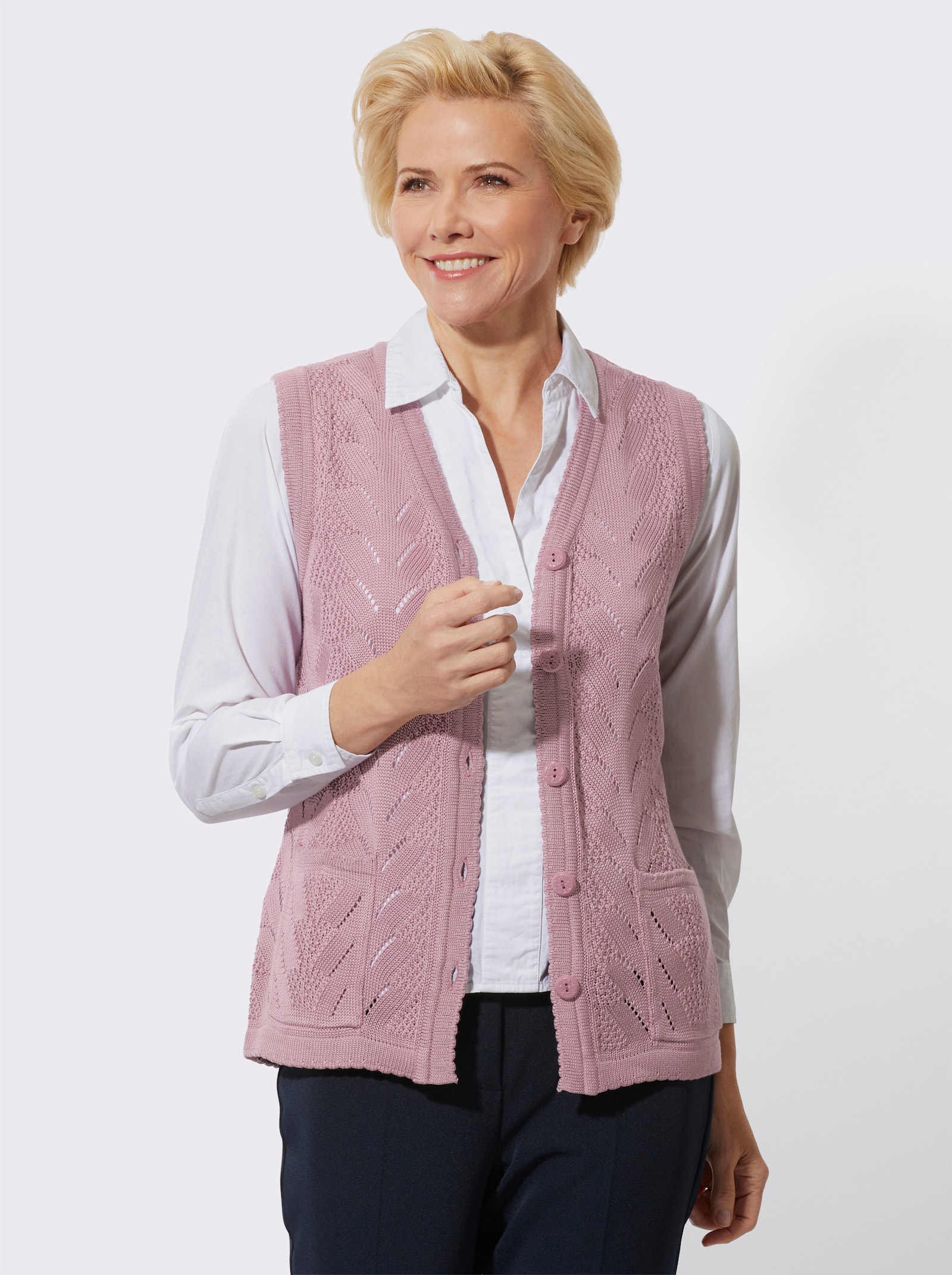 Strickweste mit gewellten Abschlüssen - mauve