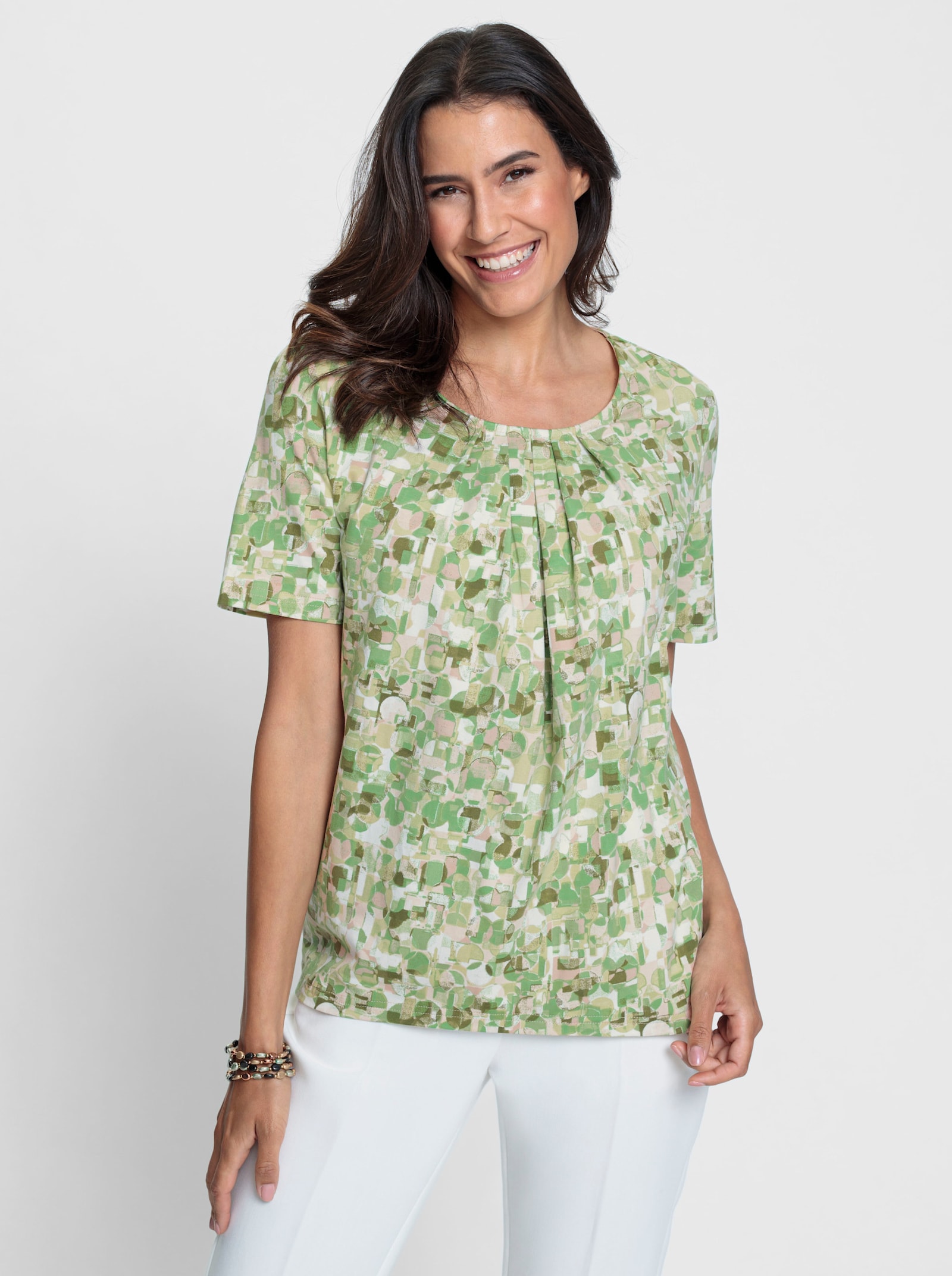 Print-Shirt in A-Form - eucalyptus-beige-bedruckt