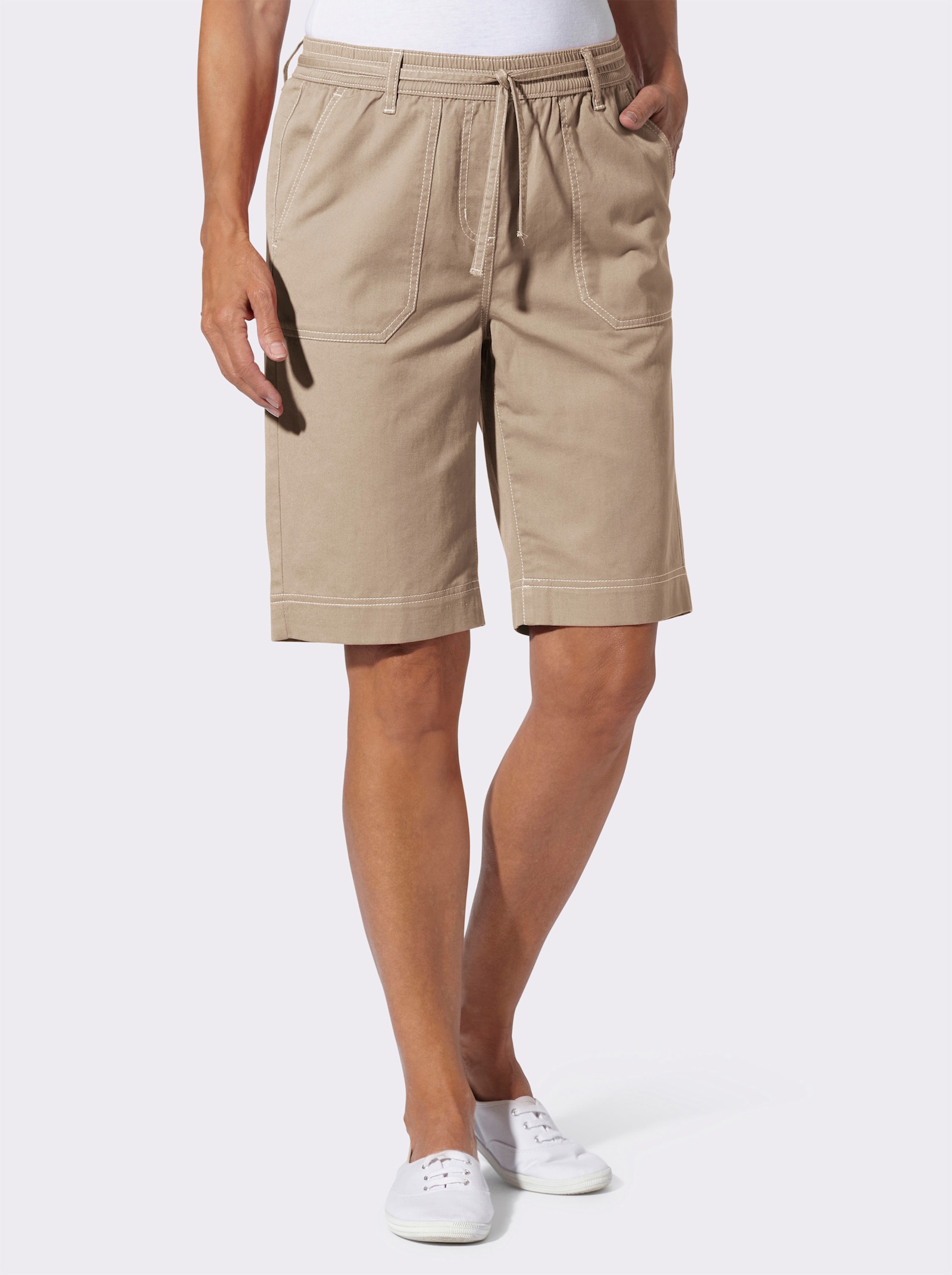 Šortky s páskem na zavázání - béžová