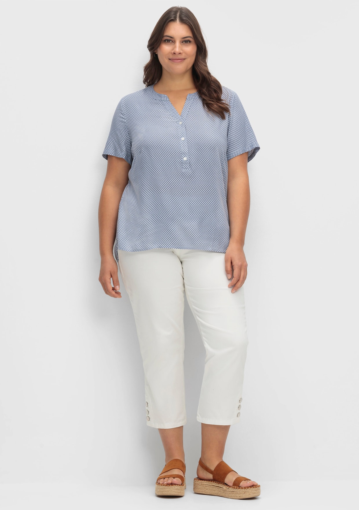 Schlupfbluse - bleu-rauchblau-bedruckt