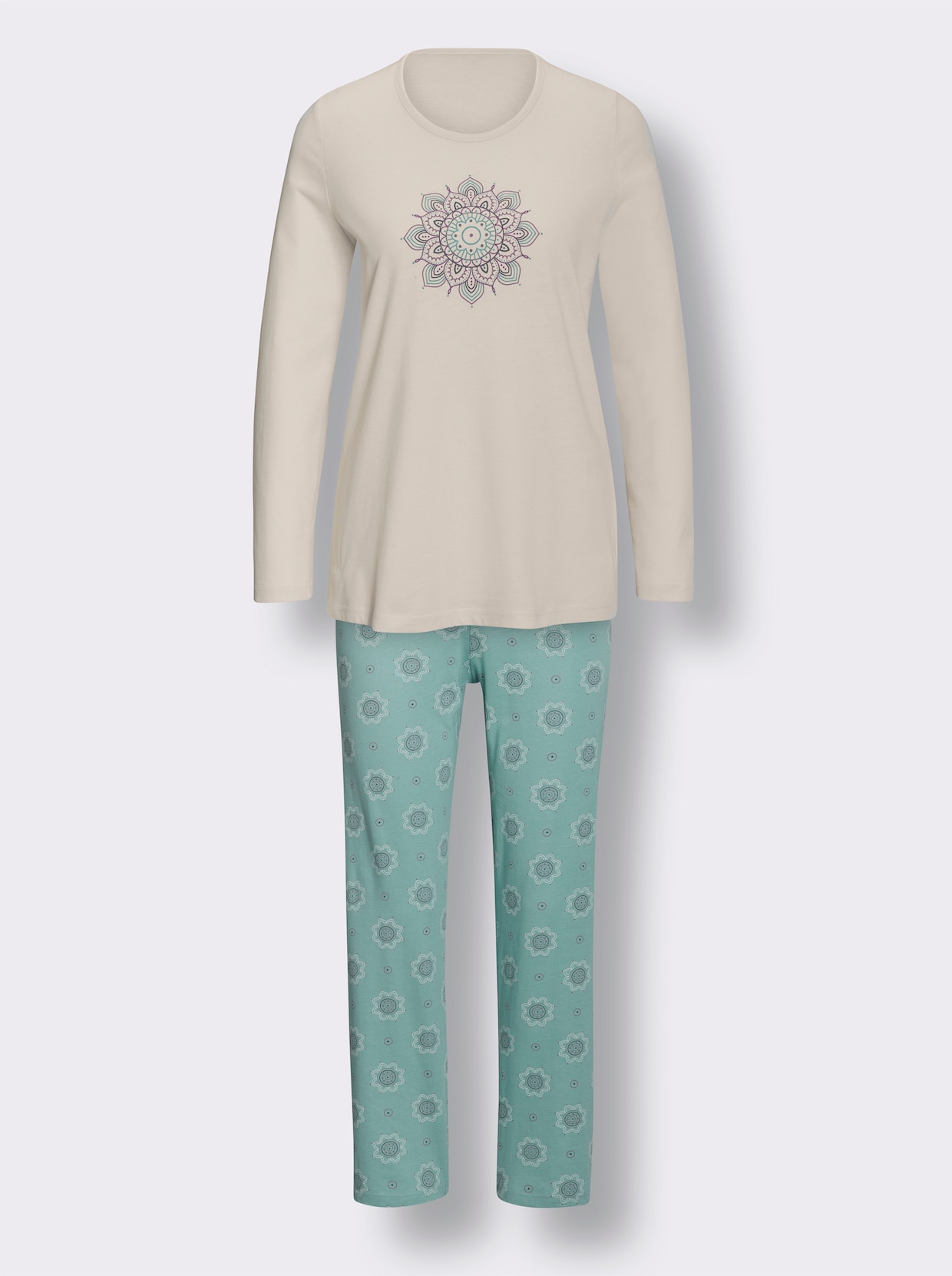 Comtessa Pyjamas - champagne-blågrön, med tryck