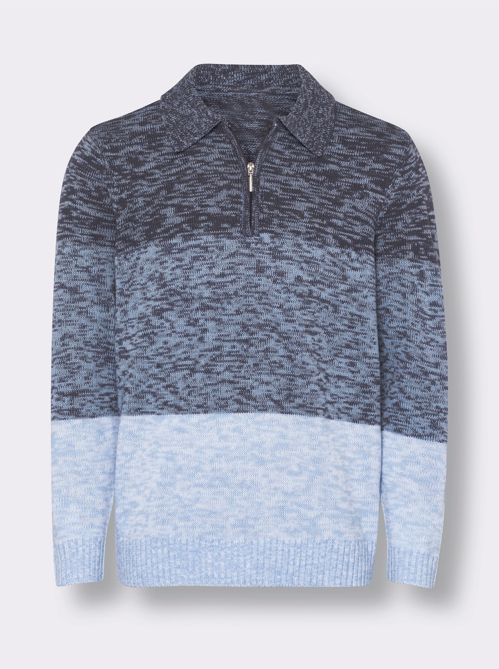 Svetr s límečkem a vzorem colour blocking - kouřová modrá-ledová modrá-vzor