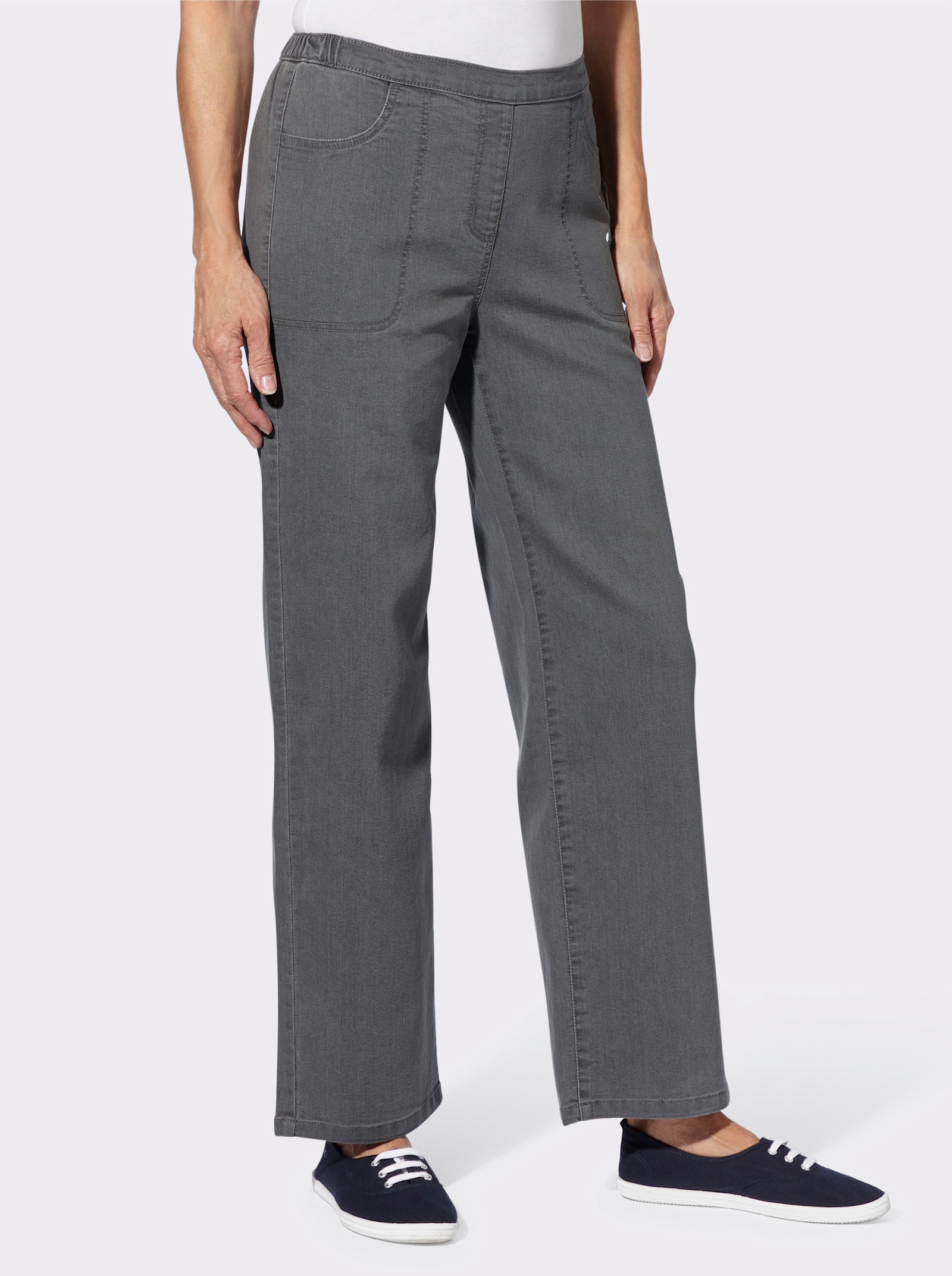 Džíny s širokými nohavicemi - kamenná šedá-denim