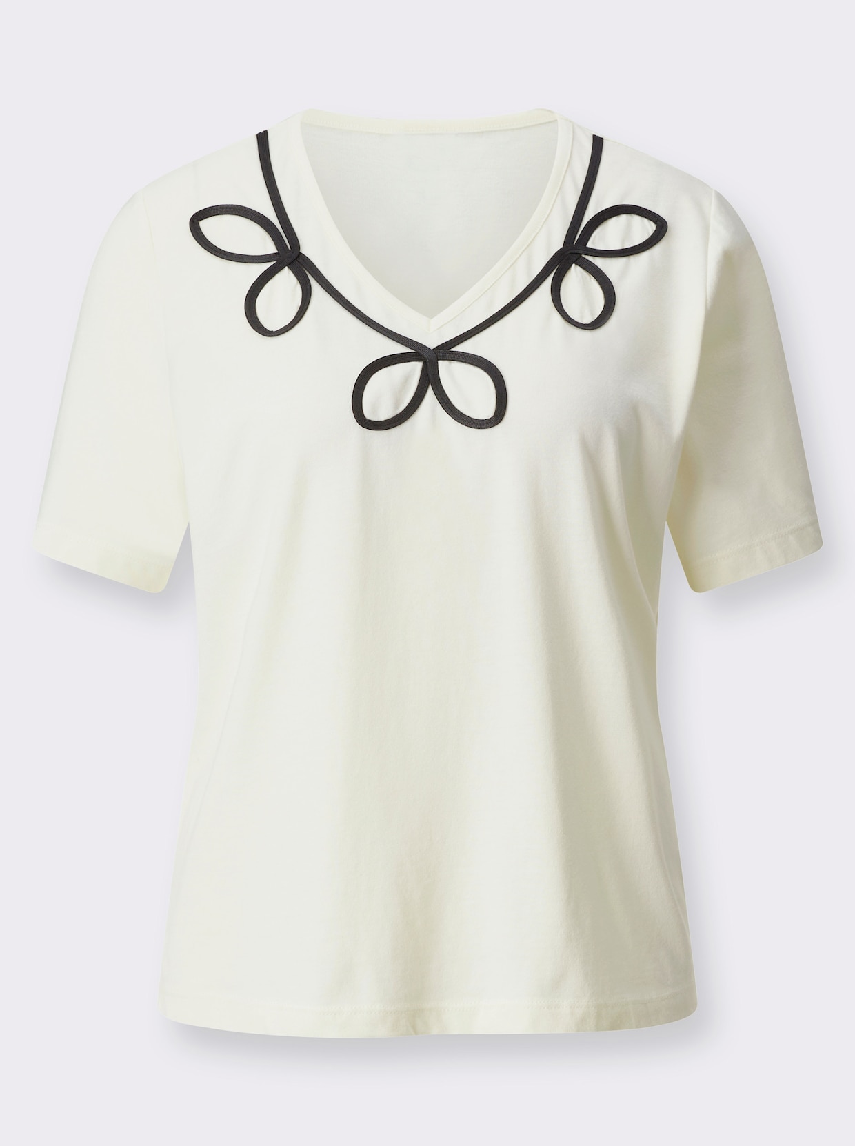 Kurzarmshirt - champagner-schwarz-gemustert