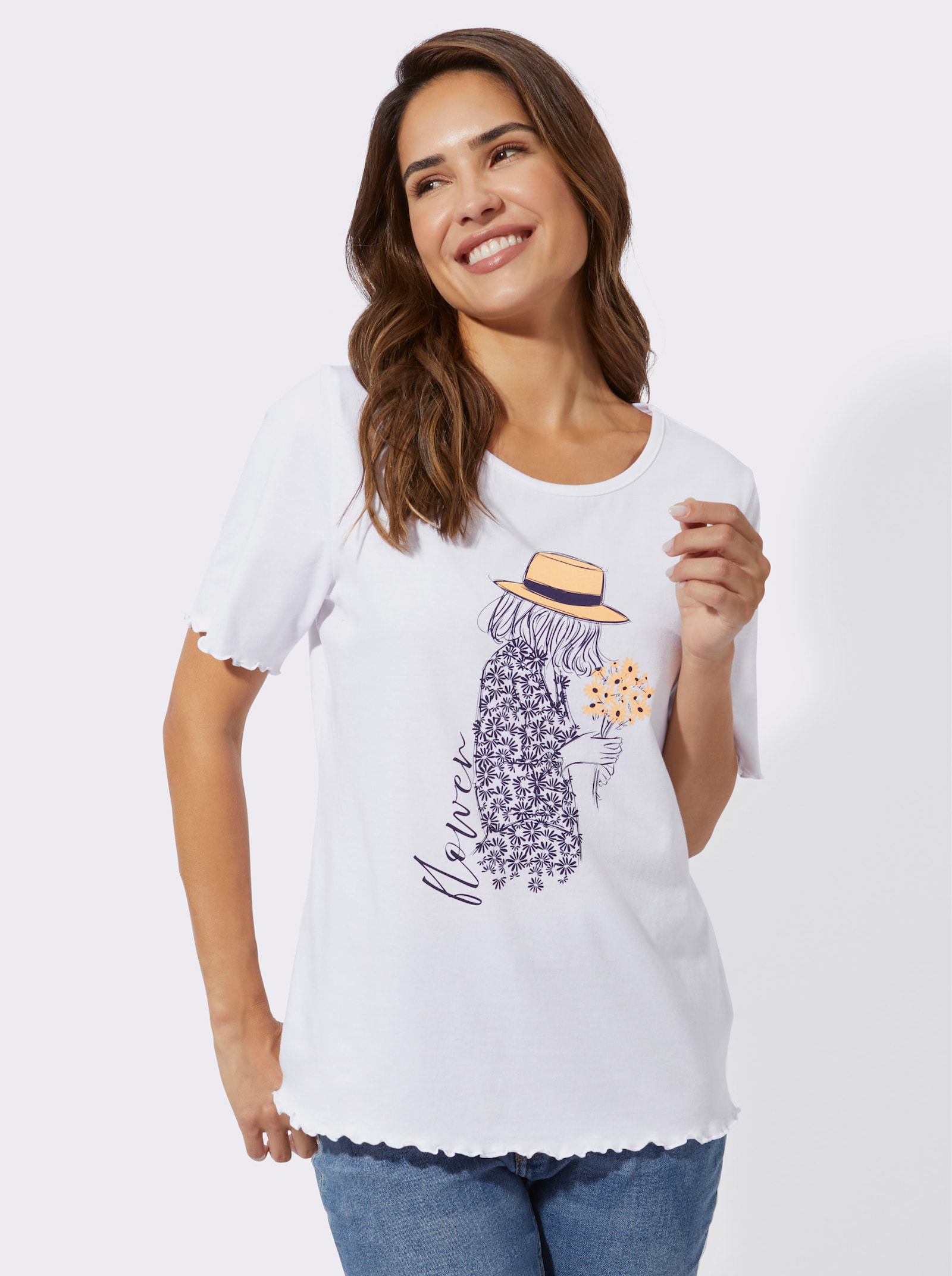 Kurzarmshirt mit Druck-Motiv - weiß-marine