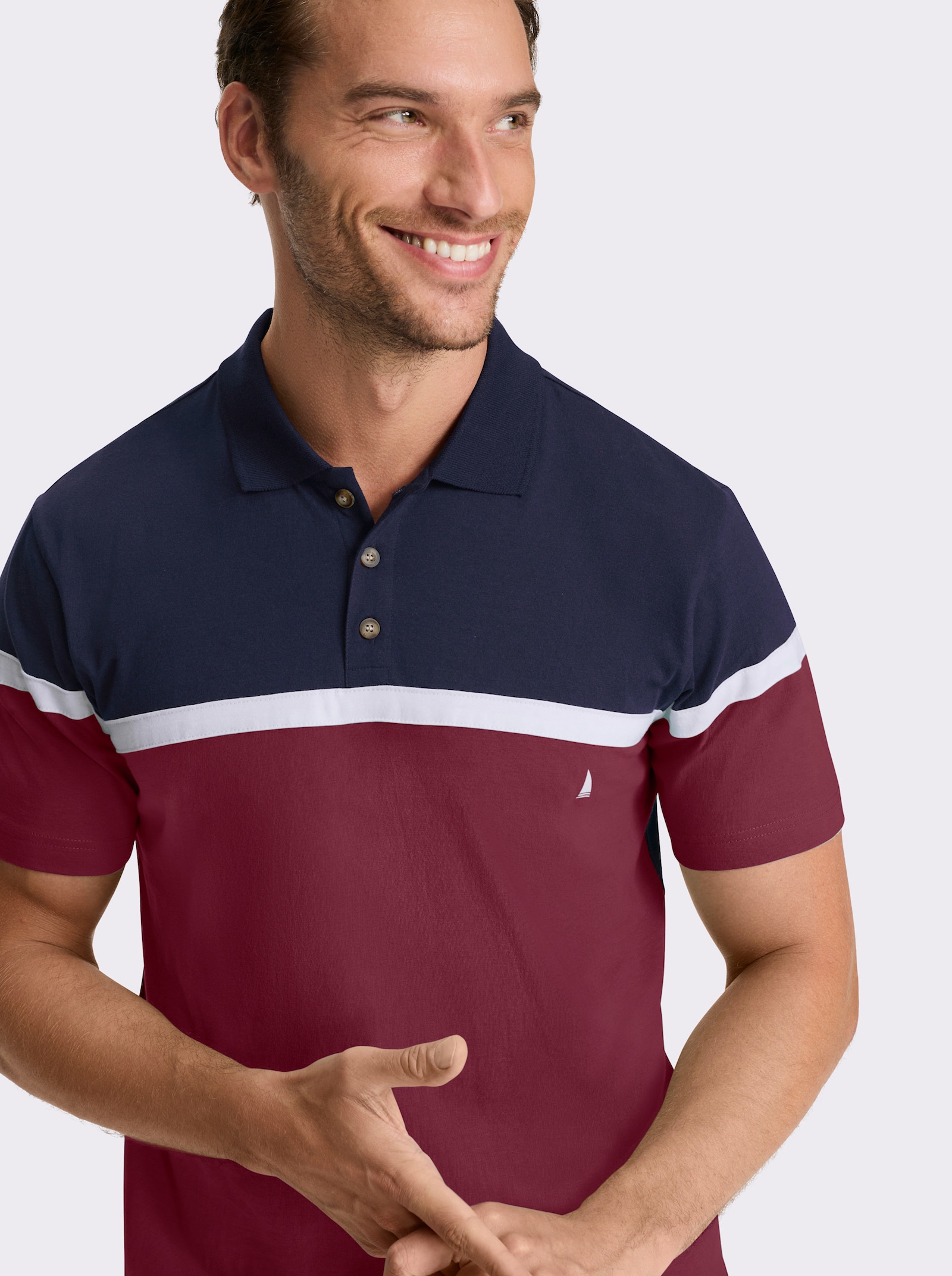 Catamaran Kurzarmshirt aus Baumwolle. Colour Blocking - marine-dunkelrot