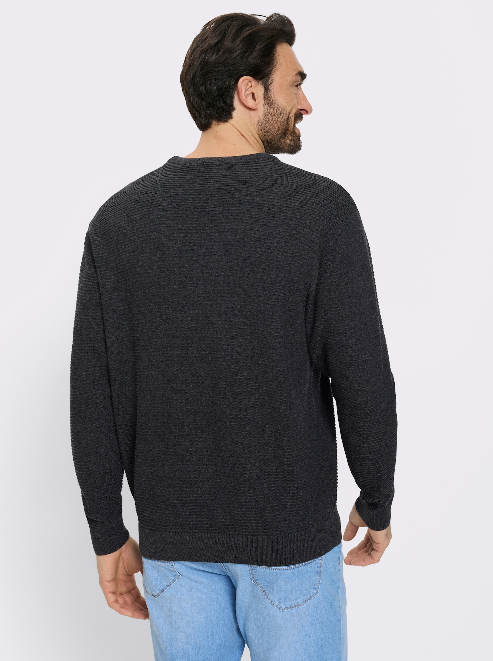 Marco Donati Rundhalspullover mit Linksstrick-Muster - anthrazit-meliert