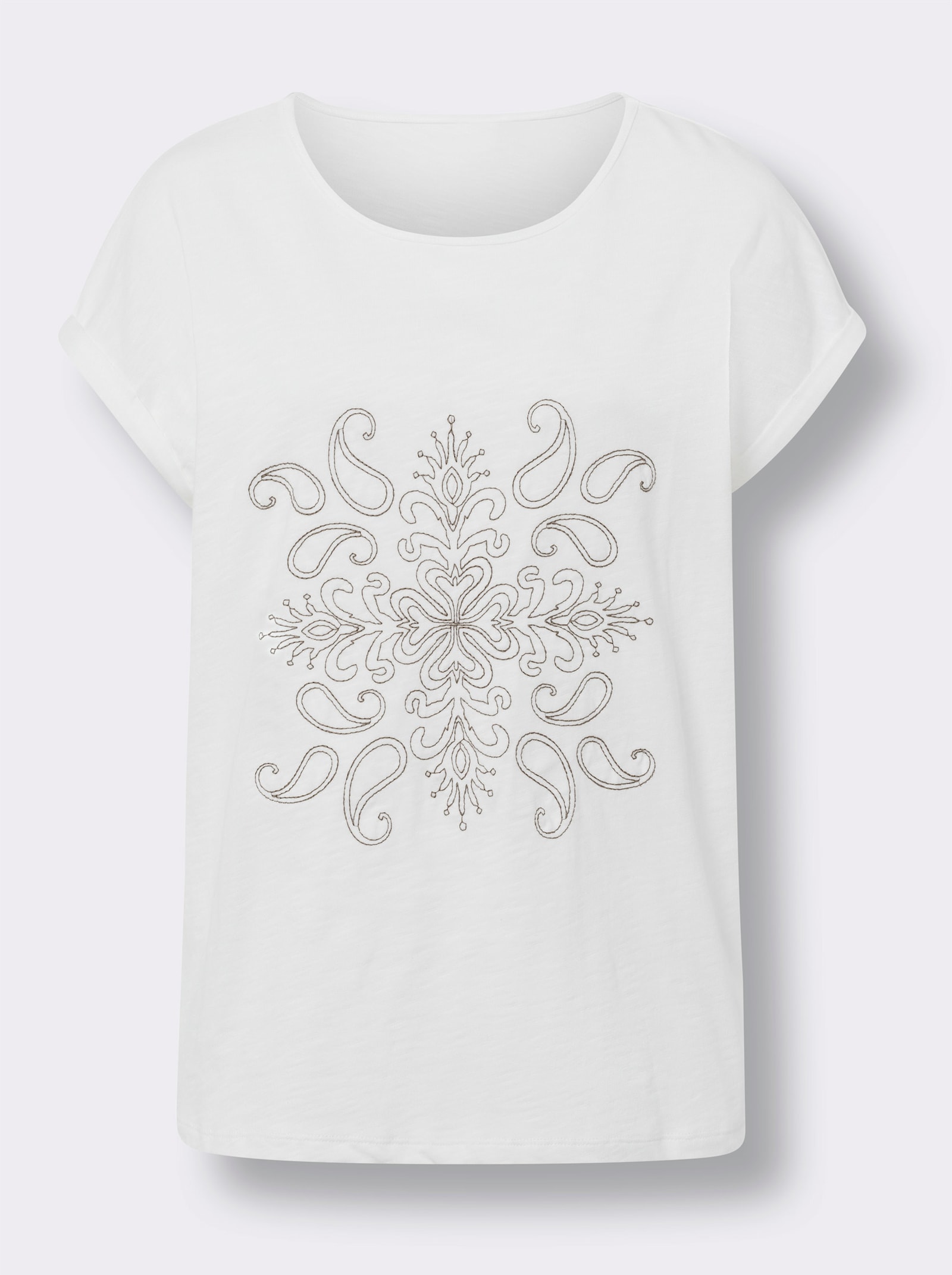heine Rundhalsshirt mit Kontrast-Stickerei - ecru