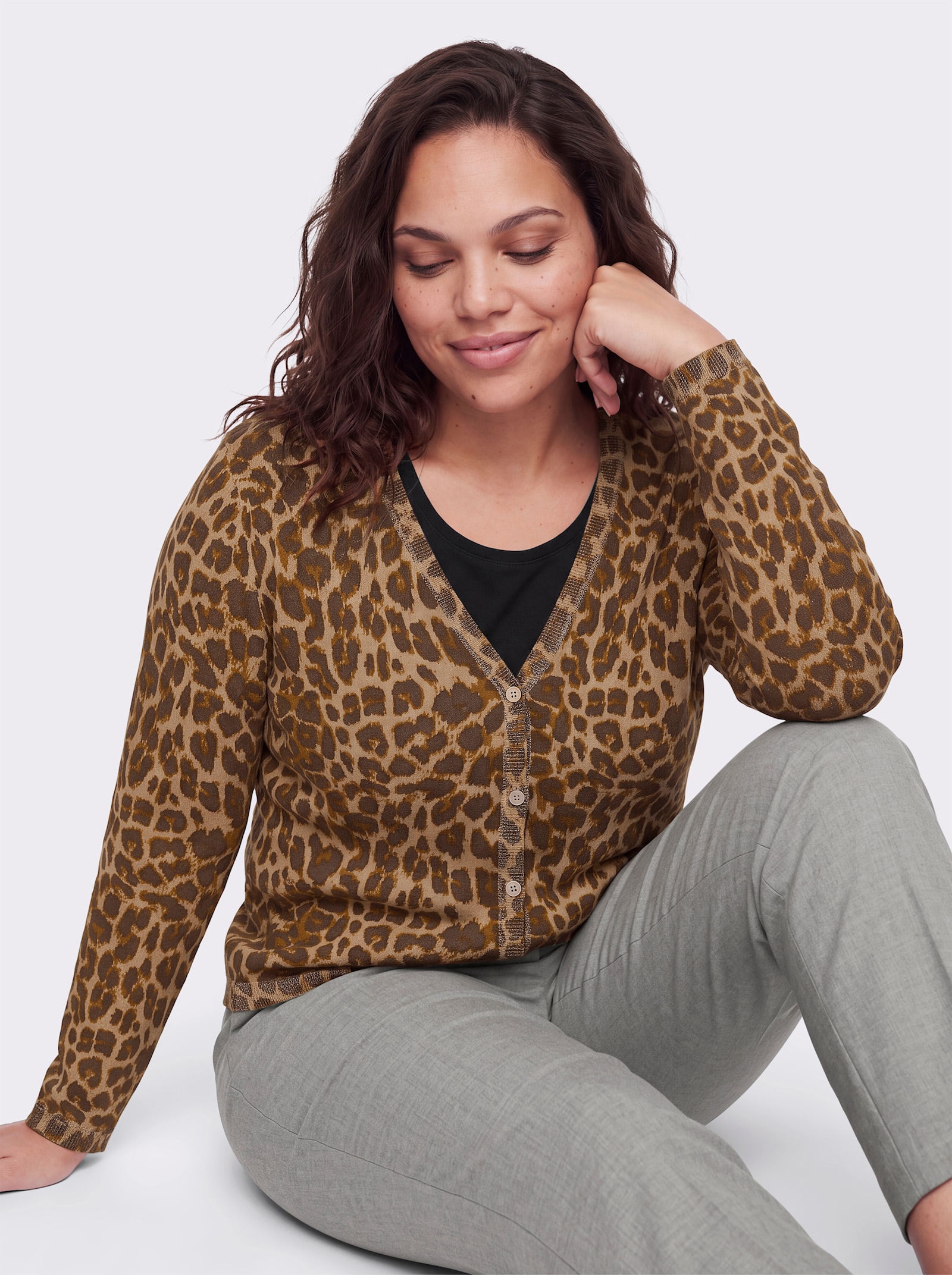 sheego Cardigan mit Animalmuster - camel-schoko-bedruckt