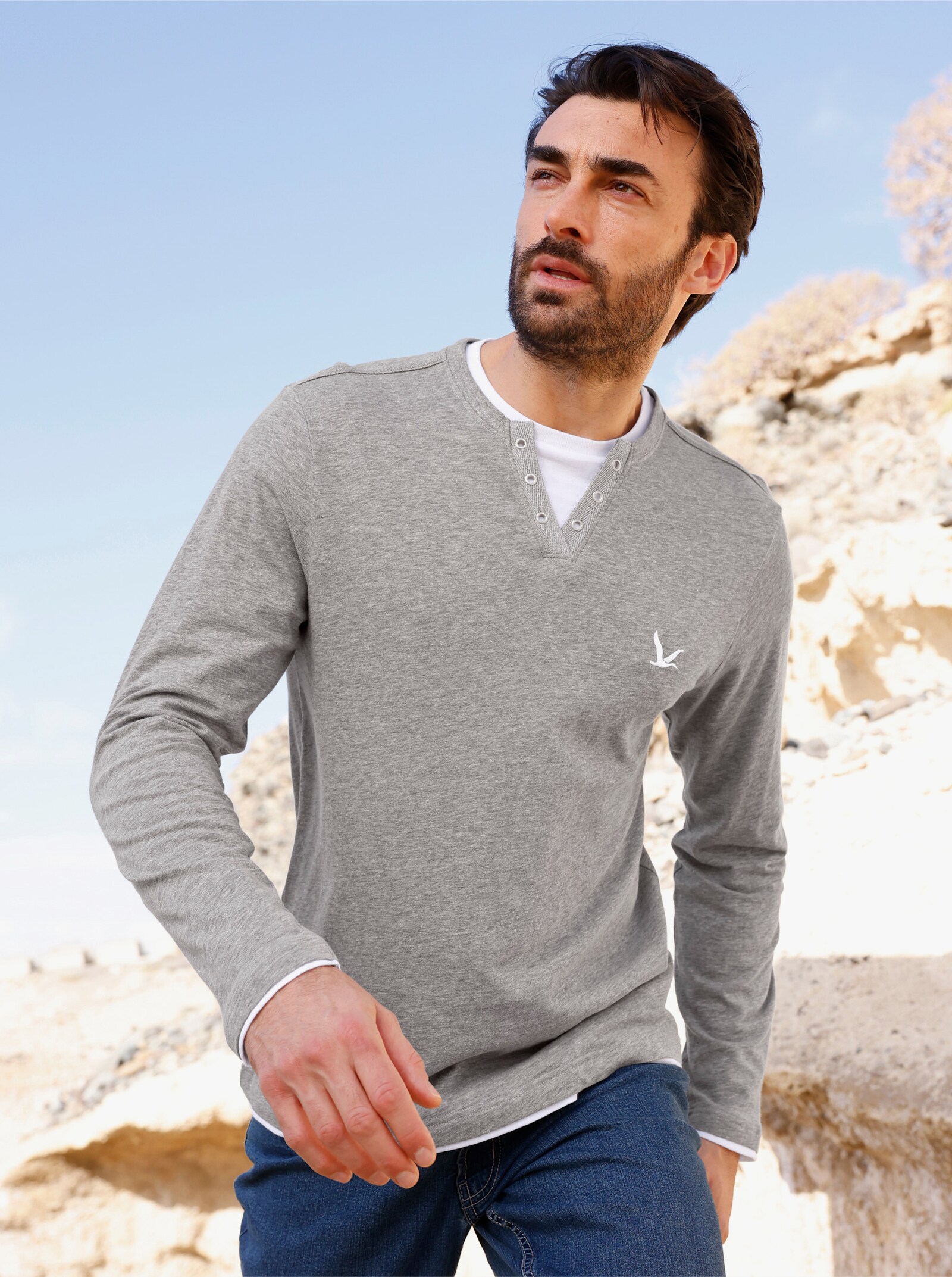 Catamaran Langarmshirt im Doppelpack - grau-meliert + bordeaux