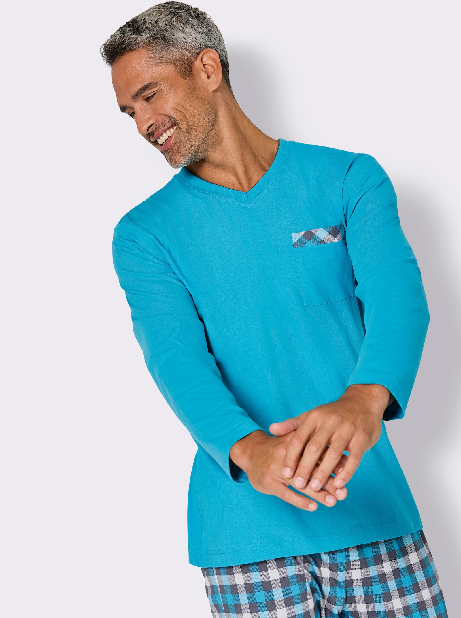 wäschepur men Pyjama - turquoise/antraciet geruit