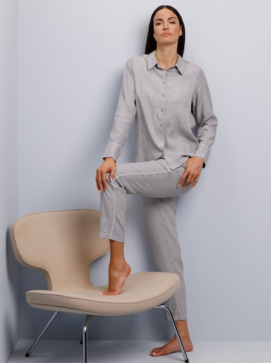 wäschepur Pyjama mit Brusttasche - steingrau-ecru