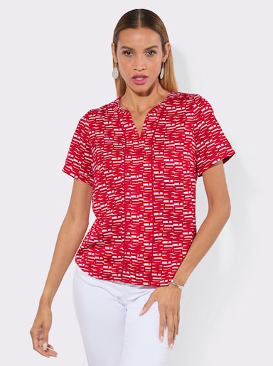 Druckbluse mit Paspeln - rot-weiß