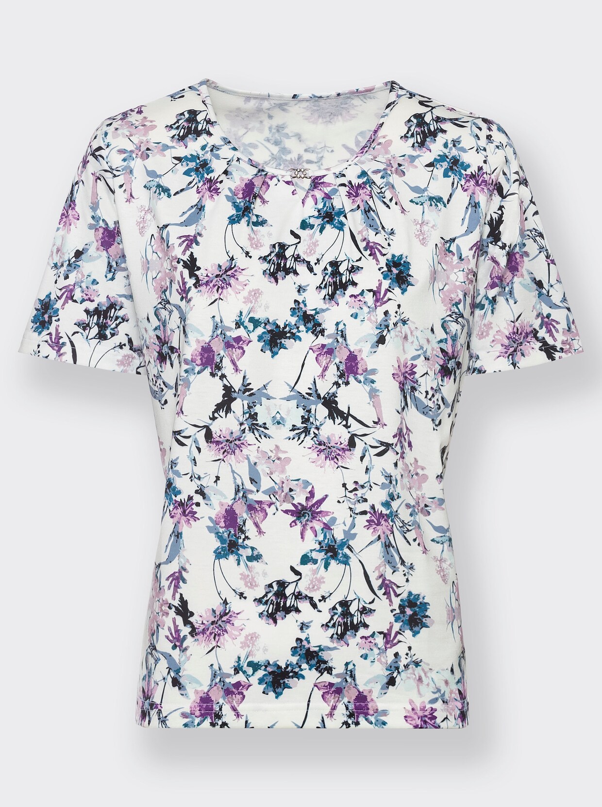 Rundhalsshirt - ecru-mauve-bedruckt