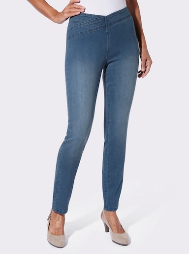 Jeans mit überlappendem Dehnbund - blue-stone-washed