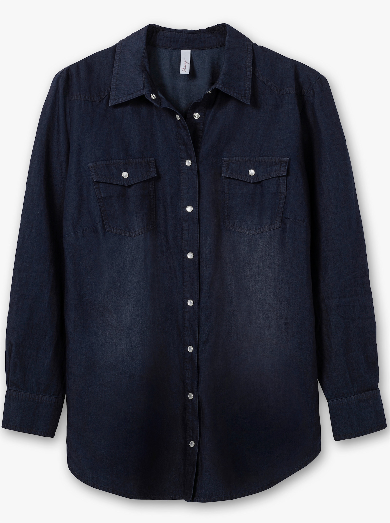 sheego Jeansbluse mit Druckknöpfen - dark blue denim