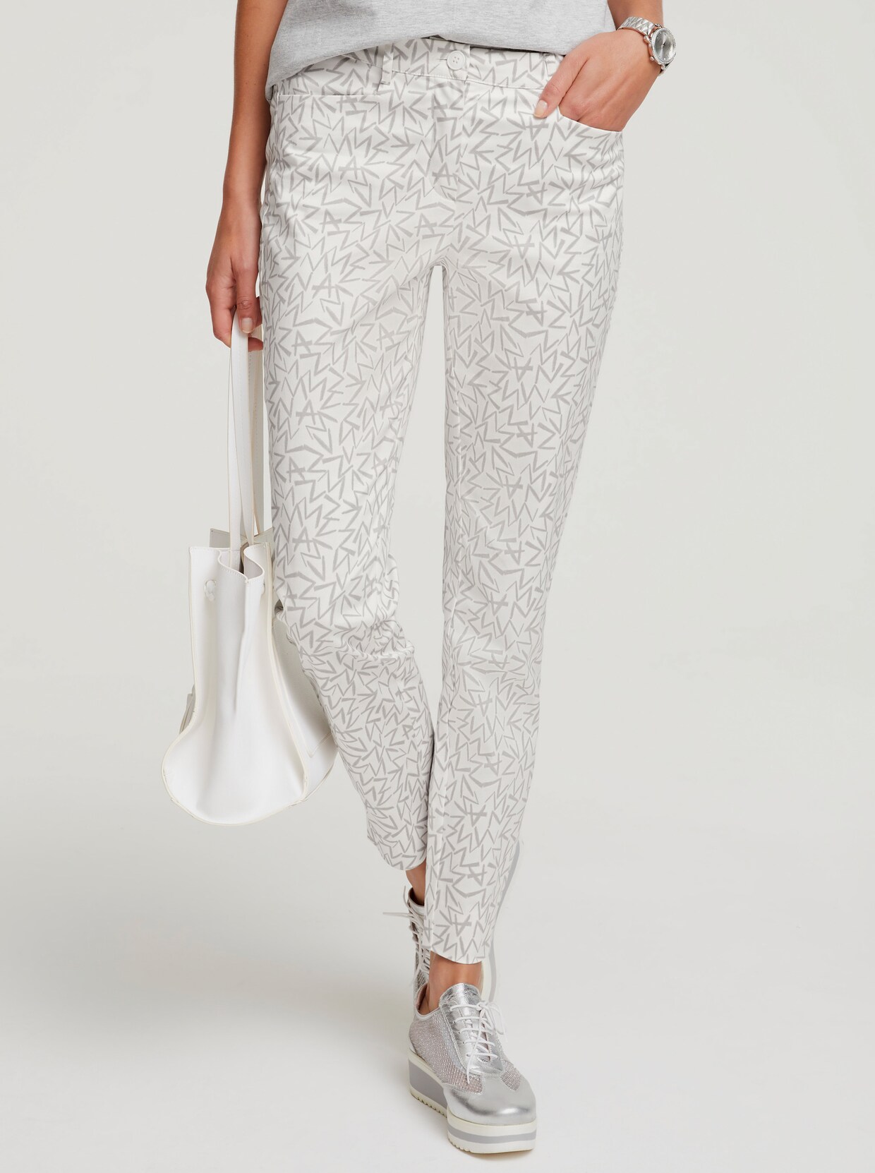 heine Druck-Hose - weiss-grau