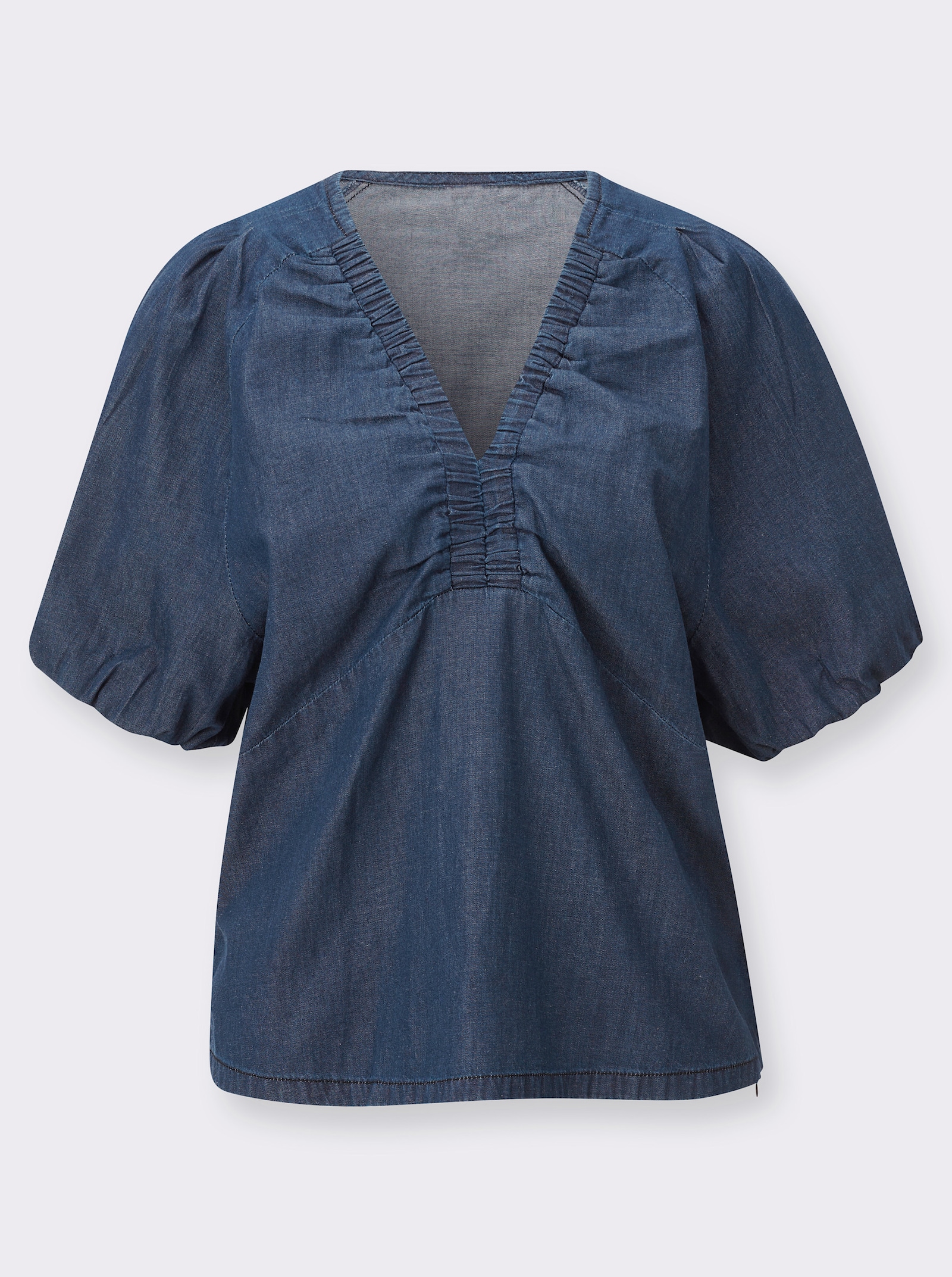 Jeansbluse mit kurzen Raglan-Ärmeln - darkblue-stone-washed