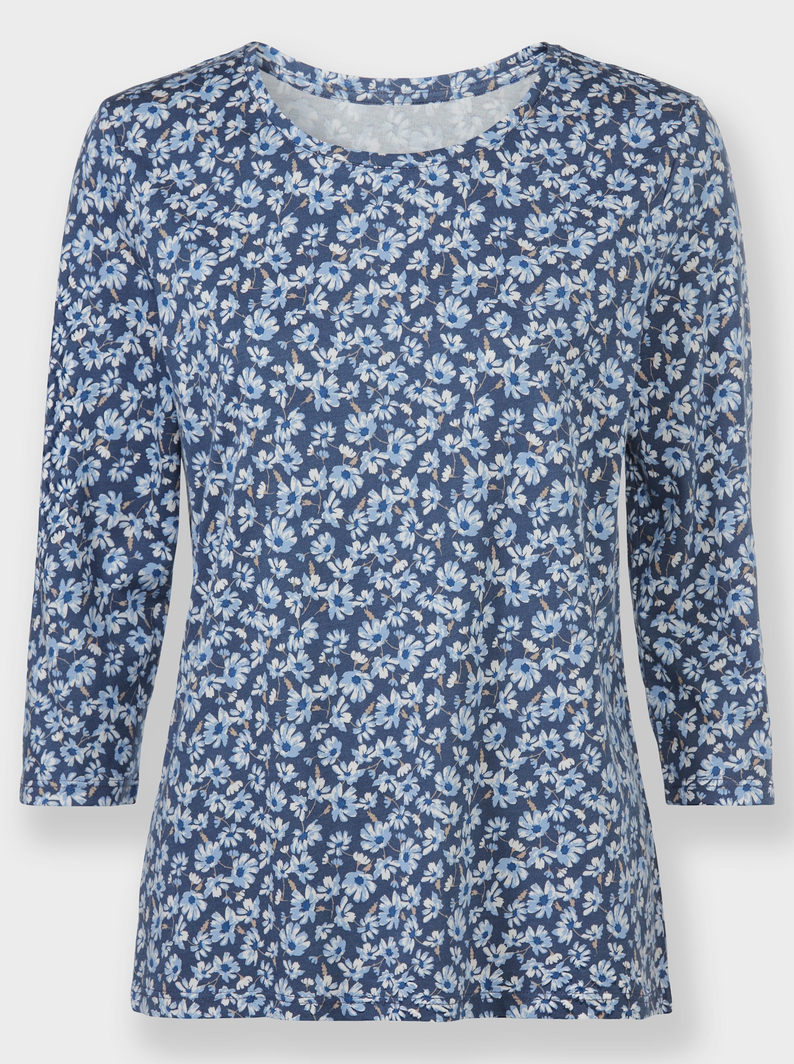 Rundhalsshirt mit Blümchen-Print - rauchblau-bleu-bedruckt