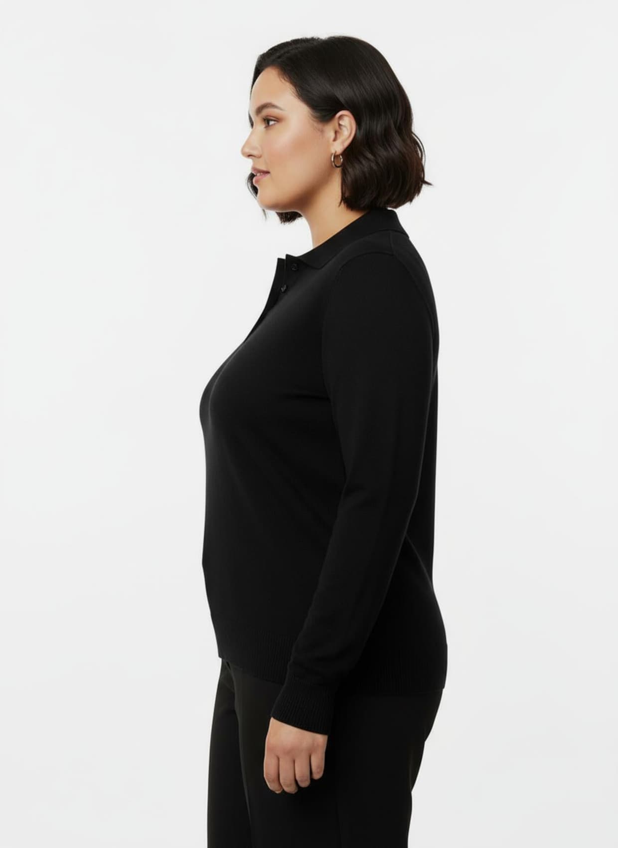 Polopullover mit kurzer Knopfleiste - schwarz