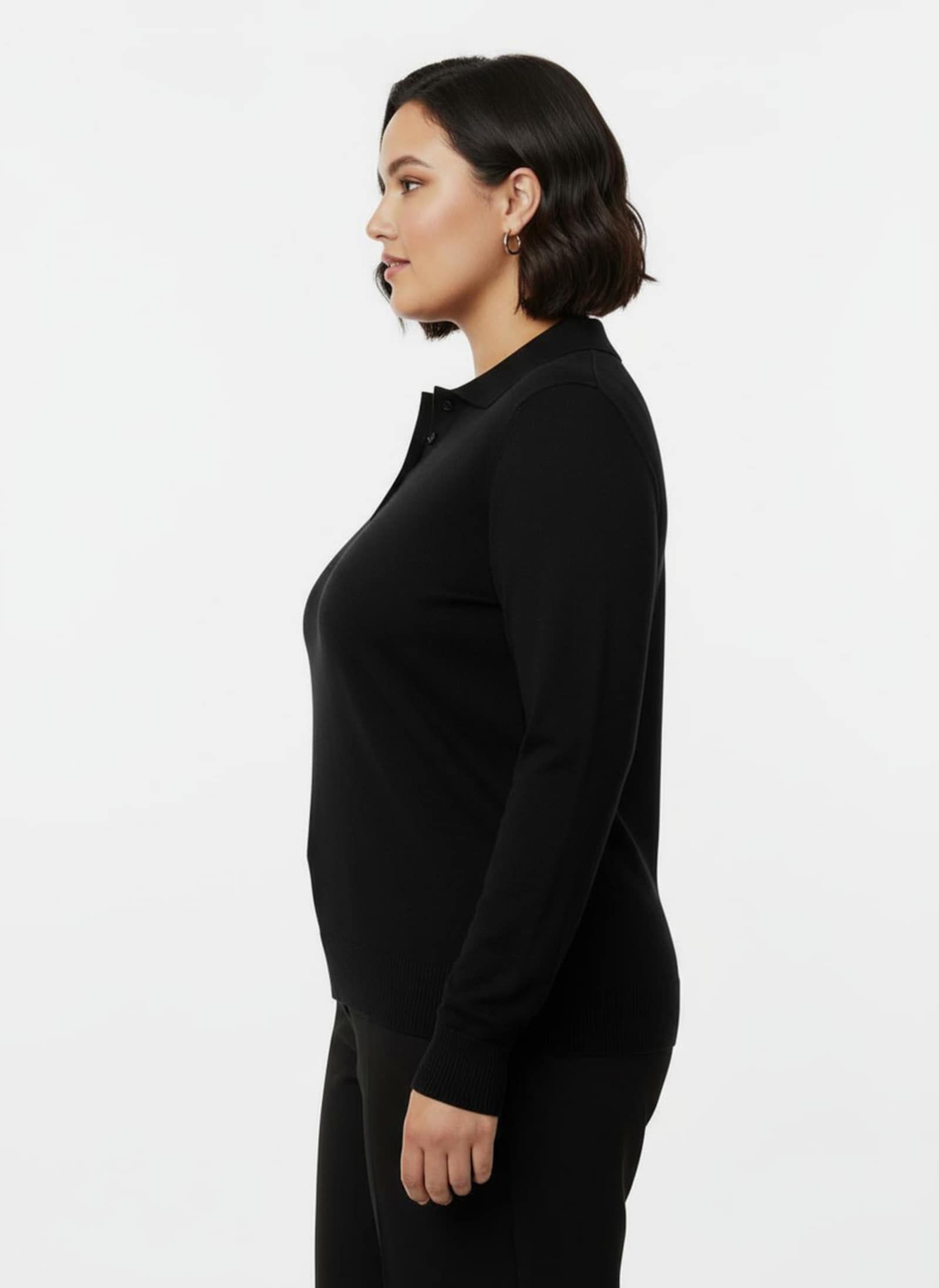 Polopullover mit kurzer Knopfleiste - schwarz