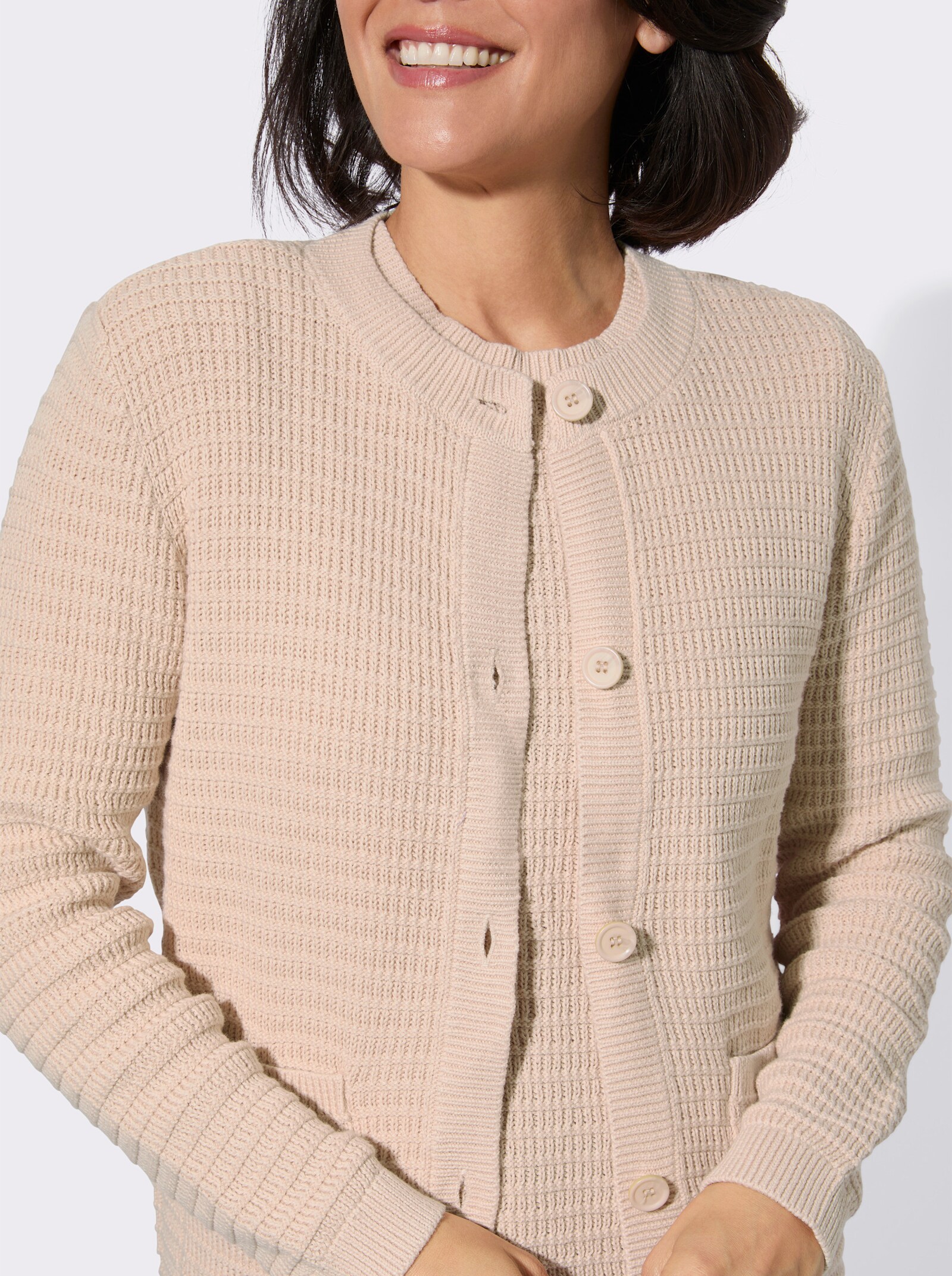 Twin-Set mit gerippten Abschlüssen - elfenbein