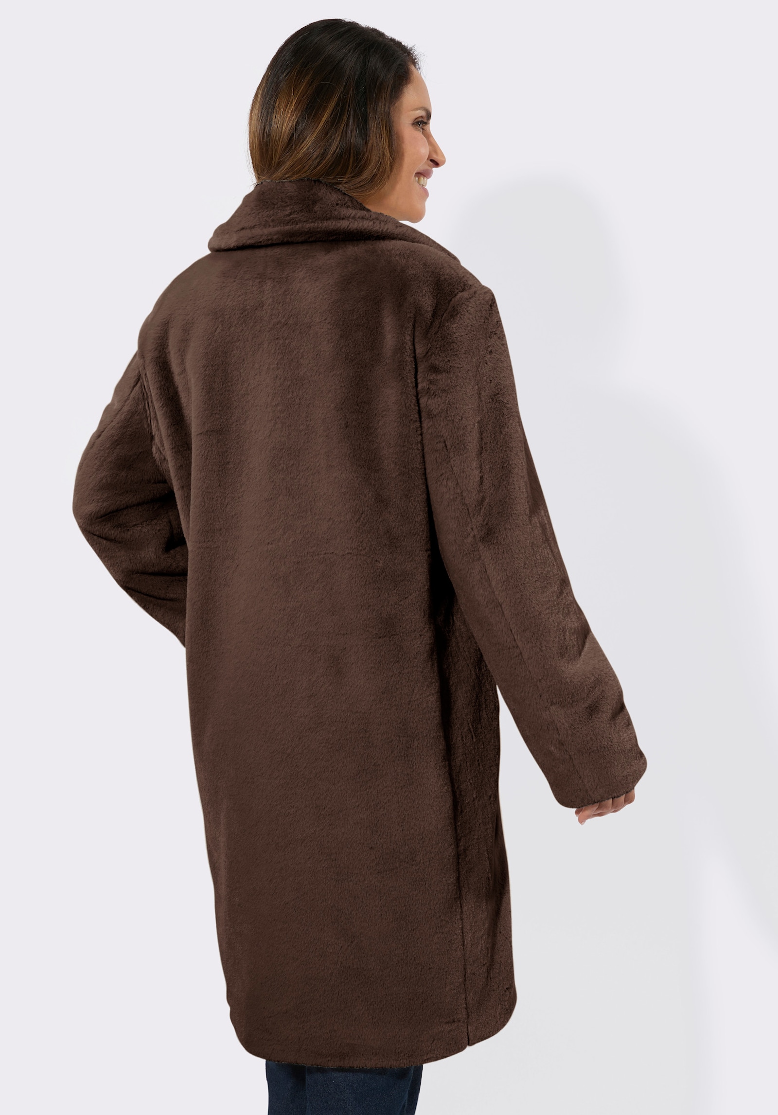 Fellimitatmantel in weiter Silhouette - schoko