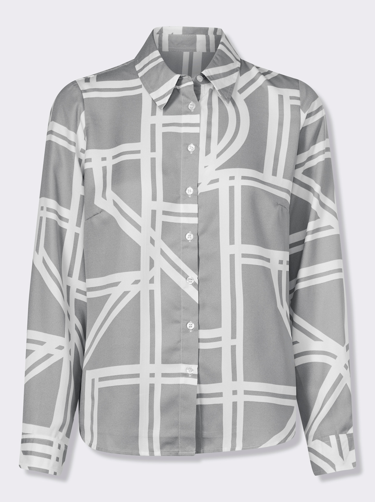 heine Druckbluse - steingrau-ecru-bedruckt
