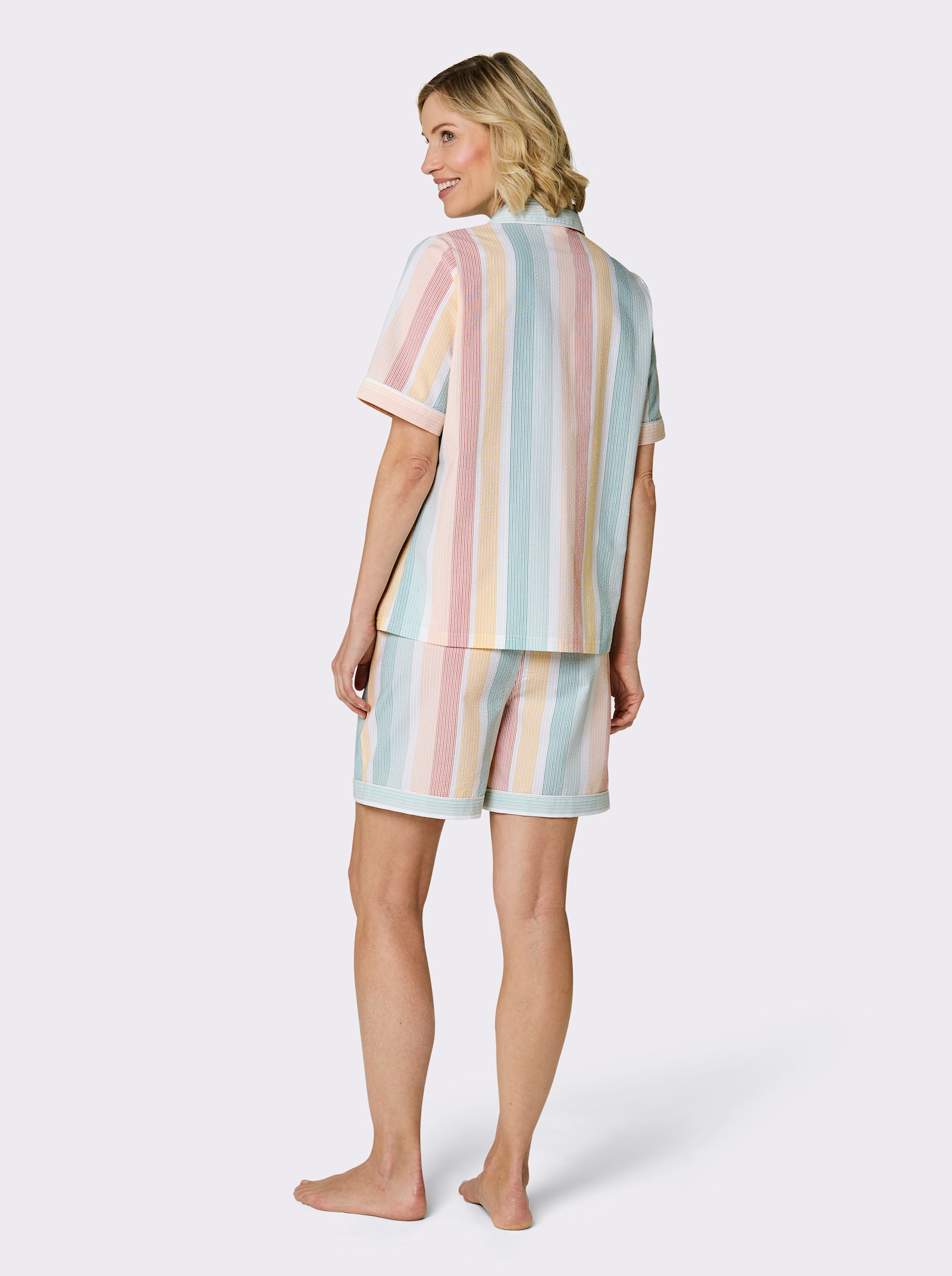 wäschepur Shorty mit Paspel-Verzierung - weiß-apricot-gestreift