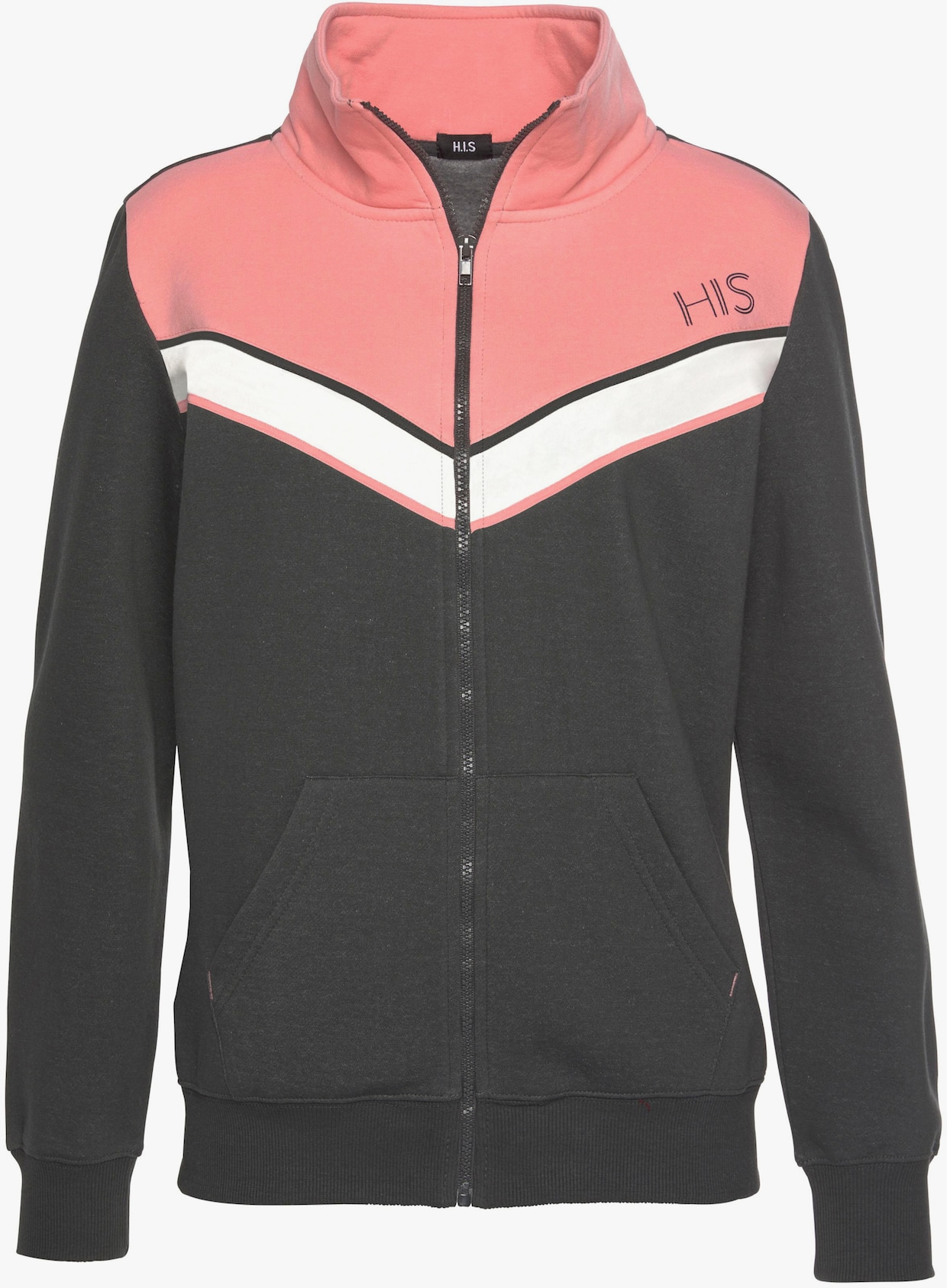 H.I.S Sweatjacke - anthrazit-rosa