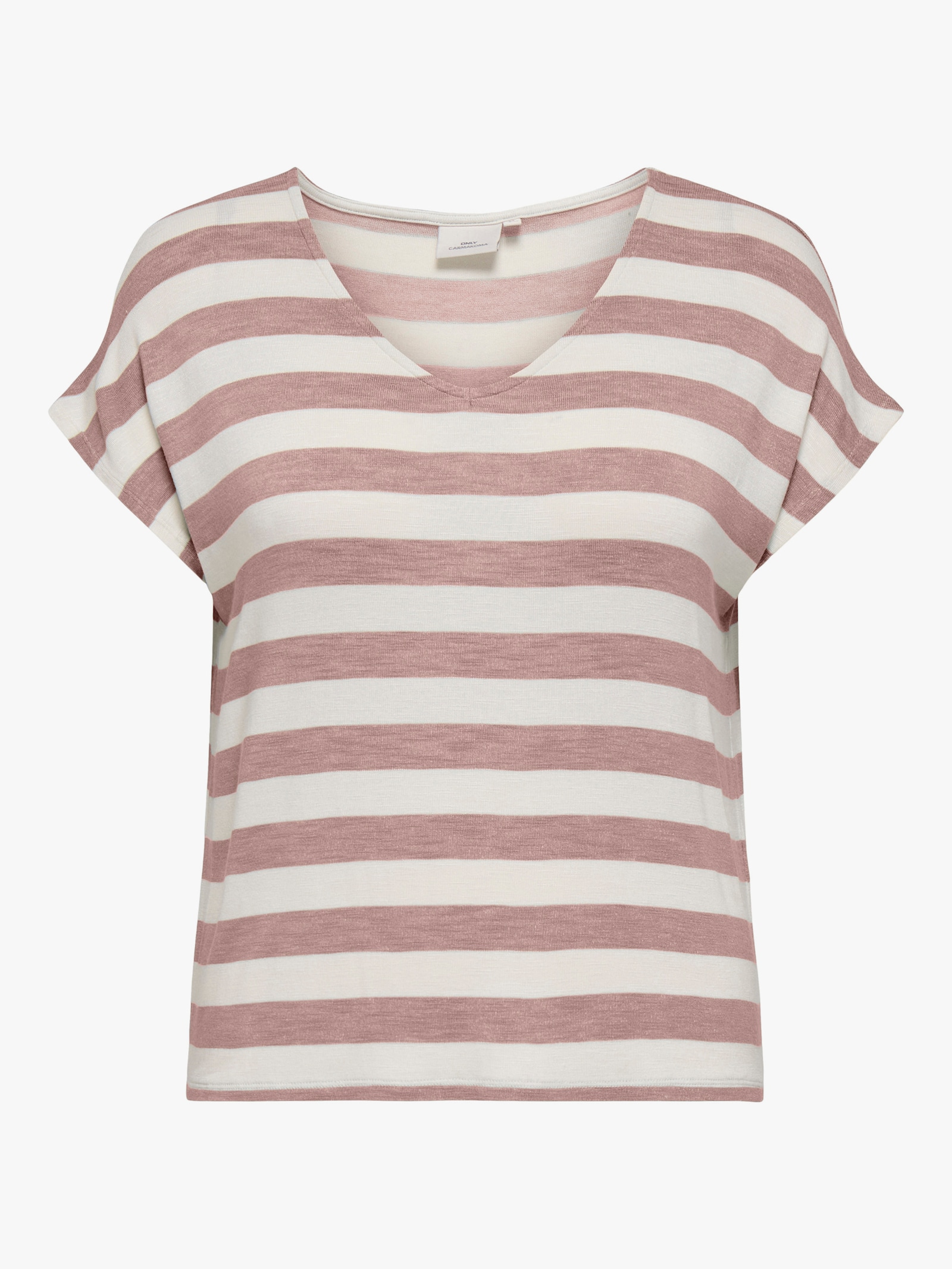 ONLY CARMAKOMA V-Shirt - adobe rose stripes:cloud dancer