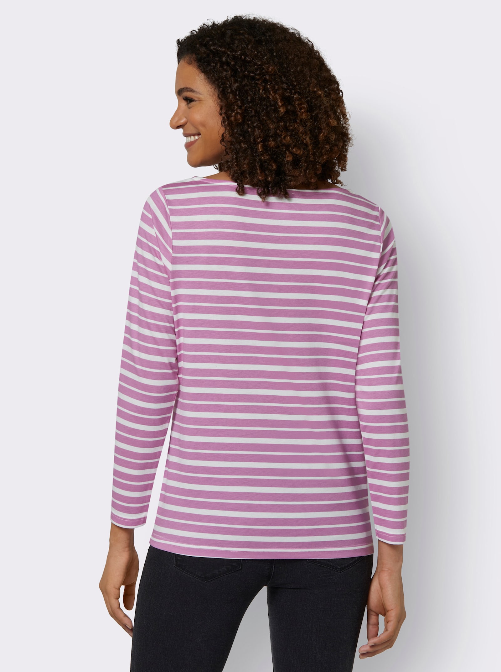 Gestreept shirt met overlappende hals - orchidee/champagne gestreept