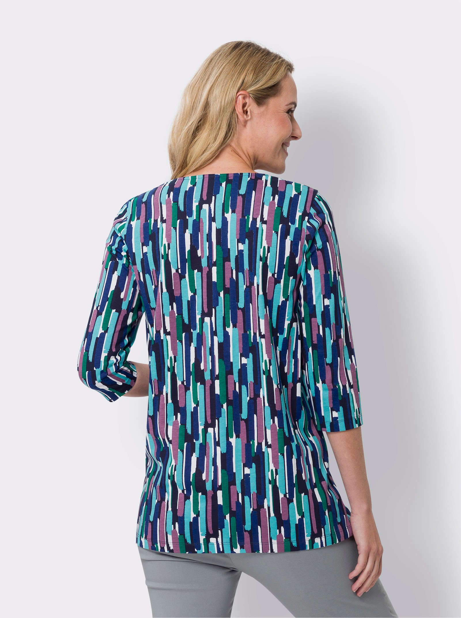 Longshirt in A-Form, grafisch bedruckt - ozean-violett-bedruckt