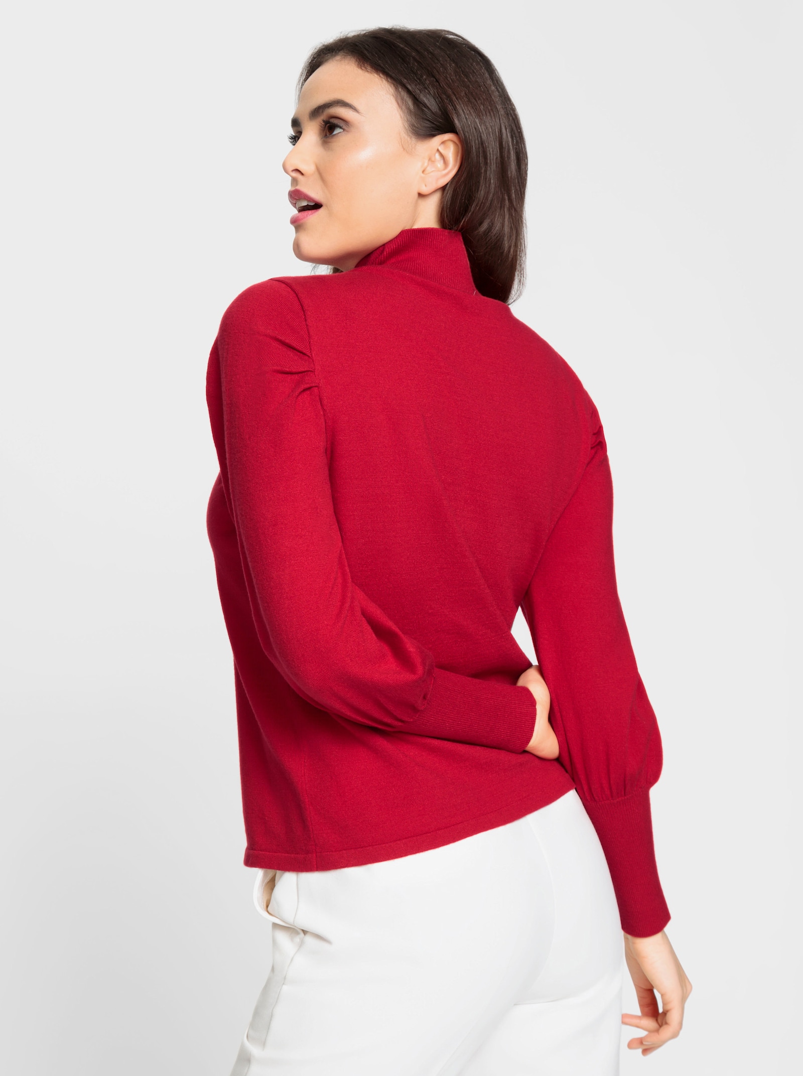heine Pullover van fijntricot met lange ballonmouwen - rood