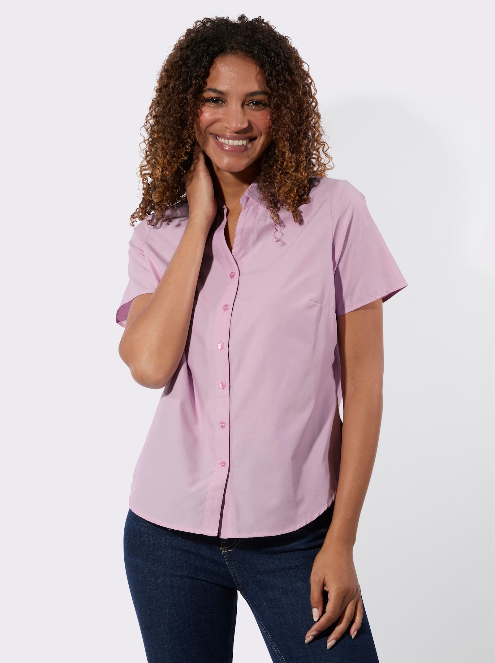 Blouse met korte mouwen en stolpplooi die voor wijdte zorgt - roze
