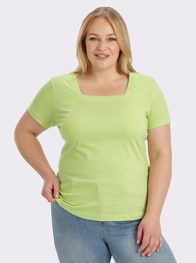 Kurzarmshirt mit Karree-Ausschnitt - pistazie