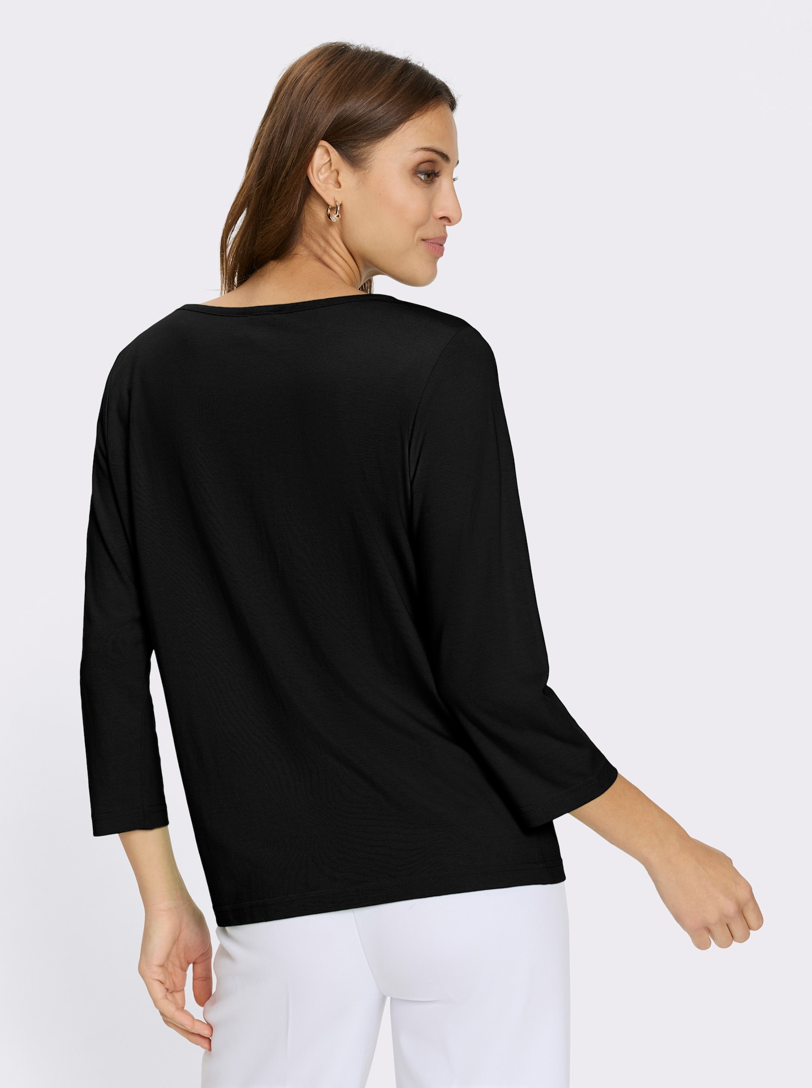 Kurzarmshirt mit Schmetterlings-Stickerei - schwarz