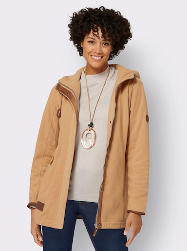 Kapuzenfleecejacke mit verdecktem Reißverschluss - camel