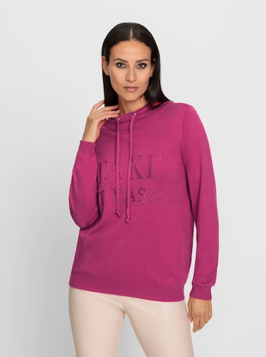 heine Kapuzenpullover mit Glitzersteinchen-Schriftzug - fuchsia