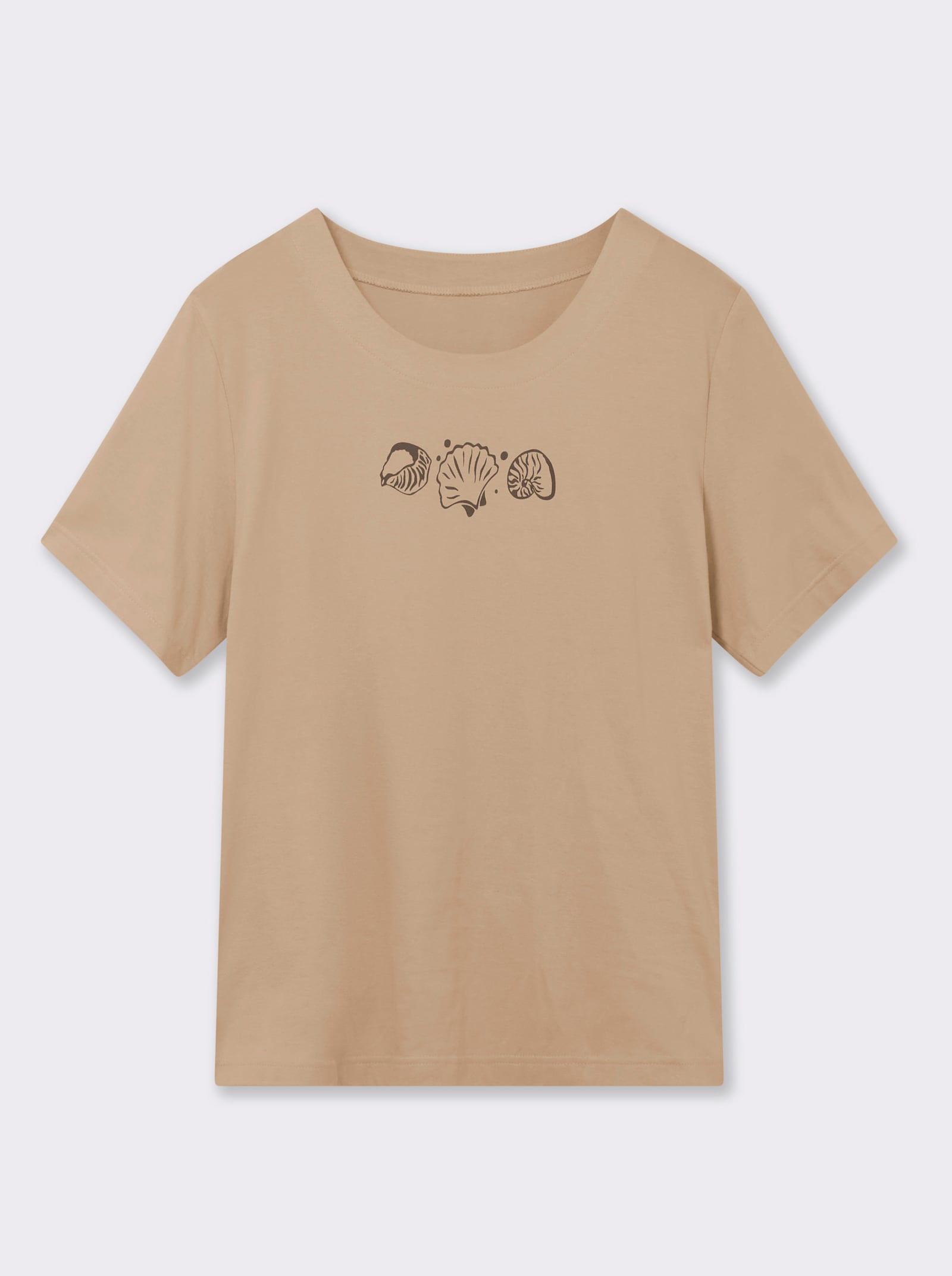Kurzarmshirt mit Muschel-Druck - beige