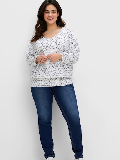 sheego Fledermausshirt - ecru-gemustert