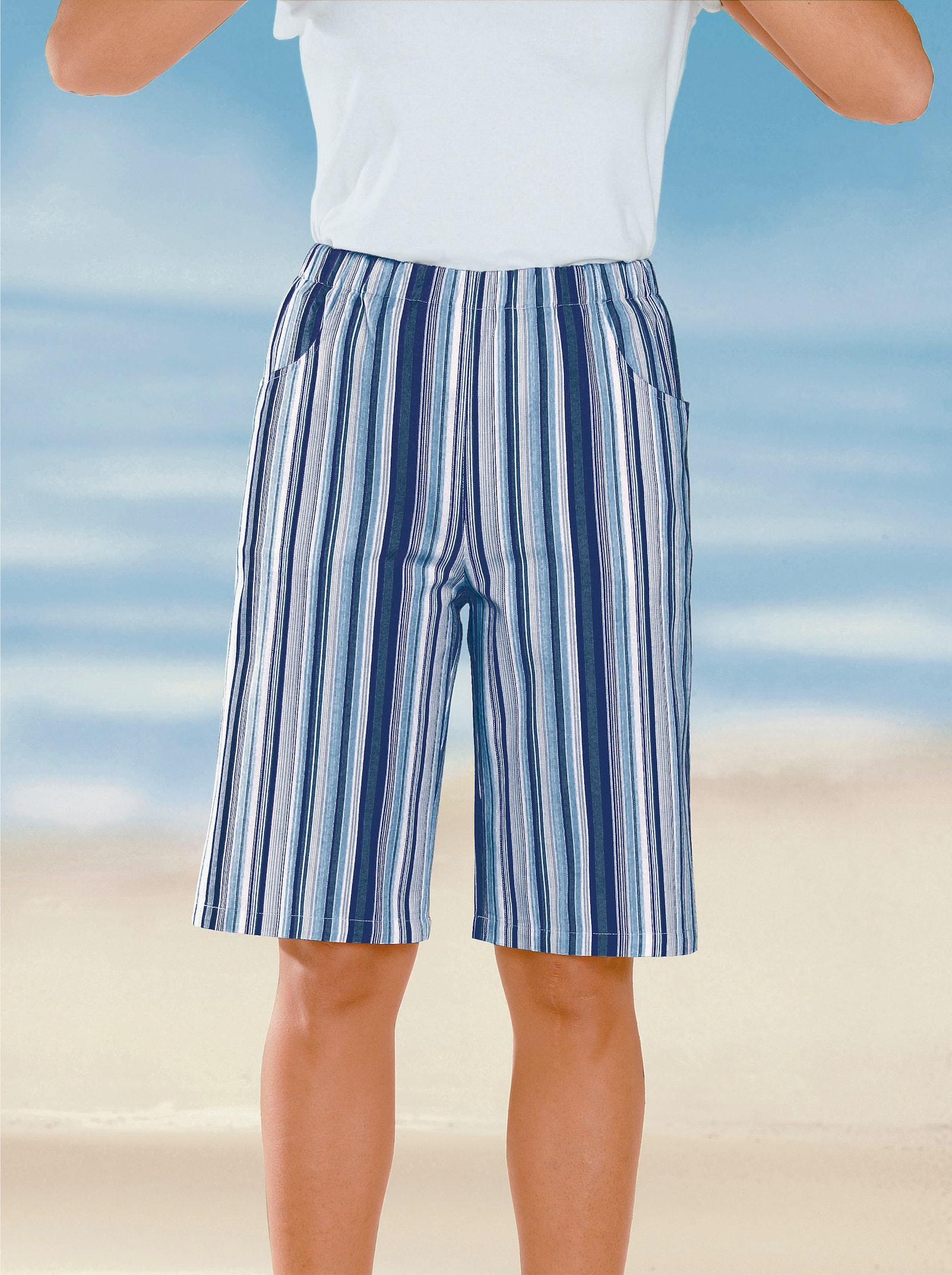 Bermudas mit Rundum-Dehnbund - jeansblau-gestreift