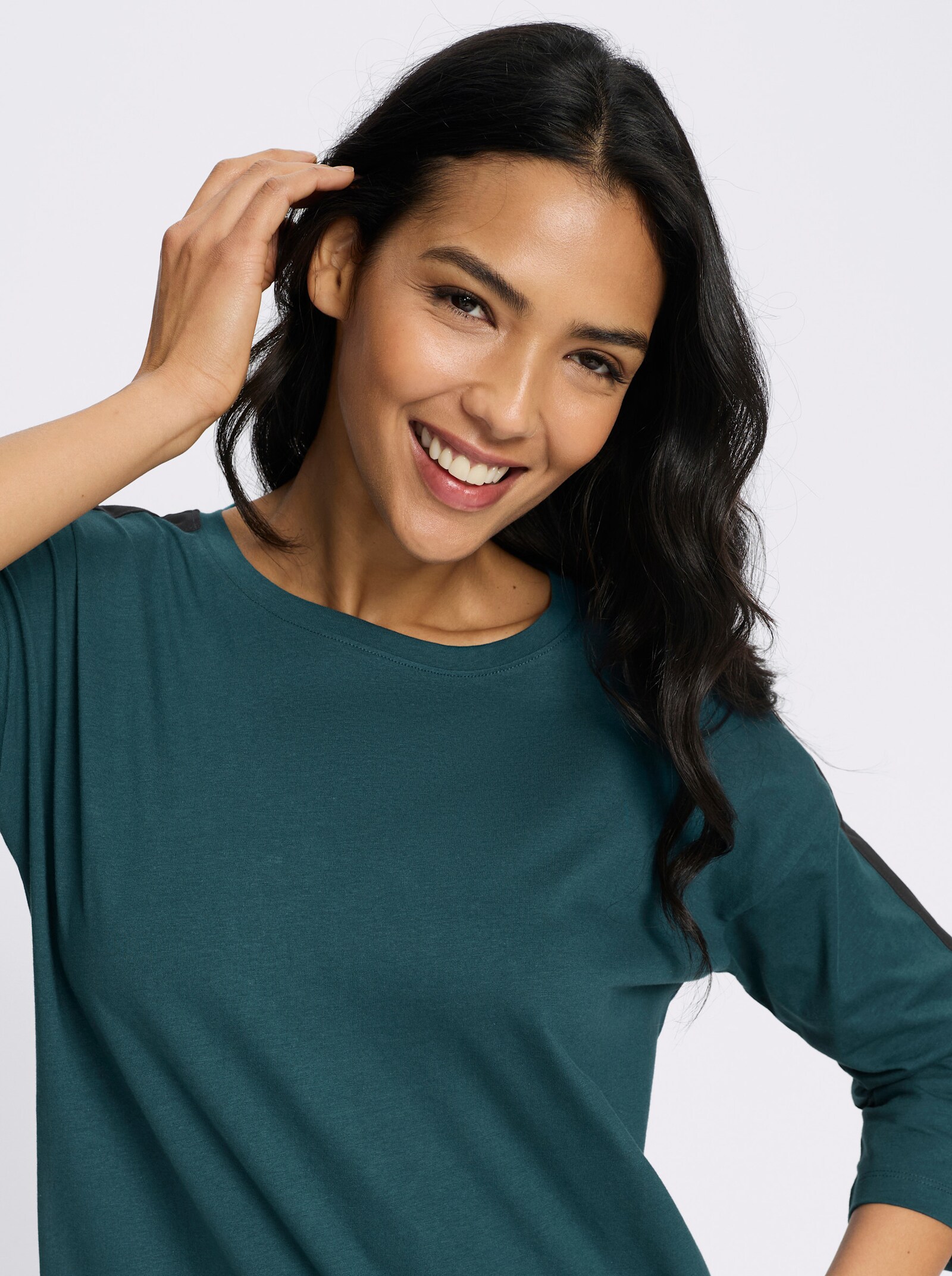 Longshirt mit Kontrast-Akzenten - petrol