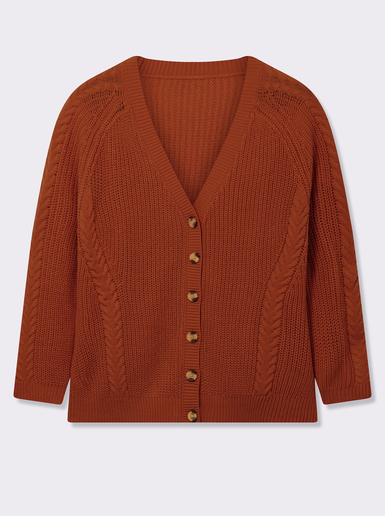 Strickjacke mit Zopfmuster - rostrot