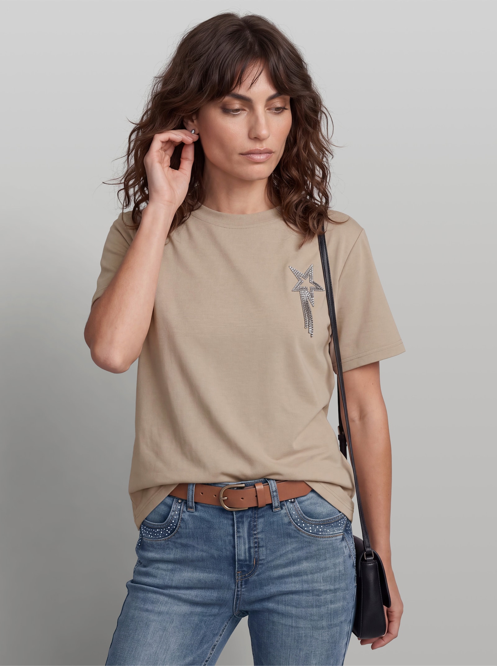heine Sweatshirt mit Stern-Applikation - beige