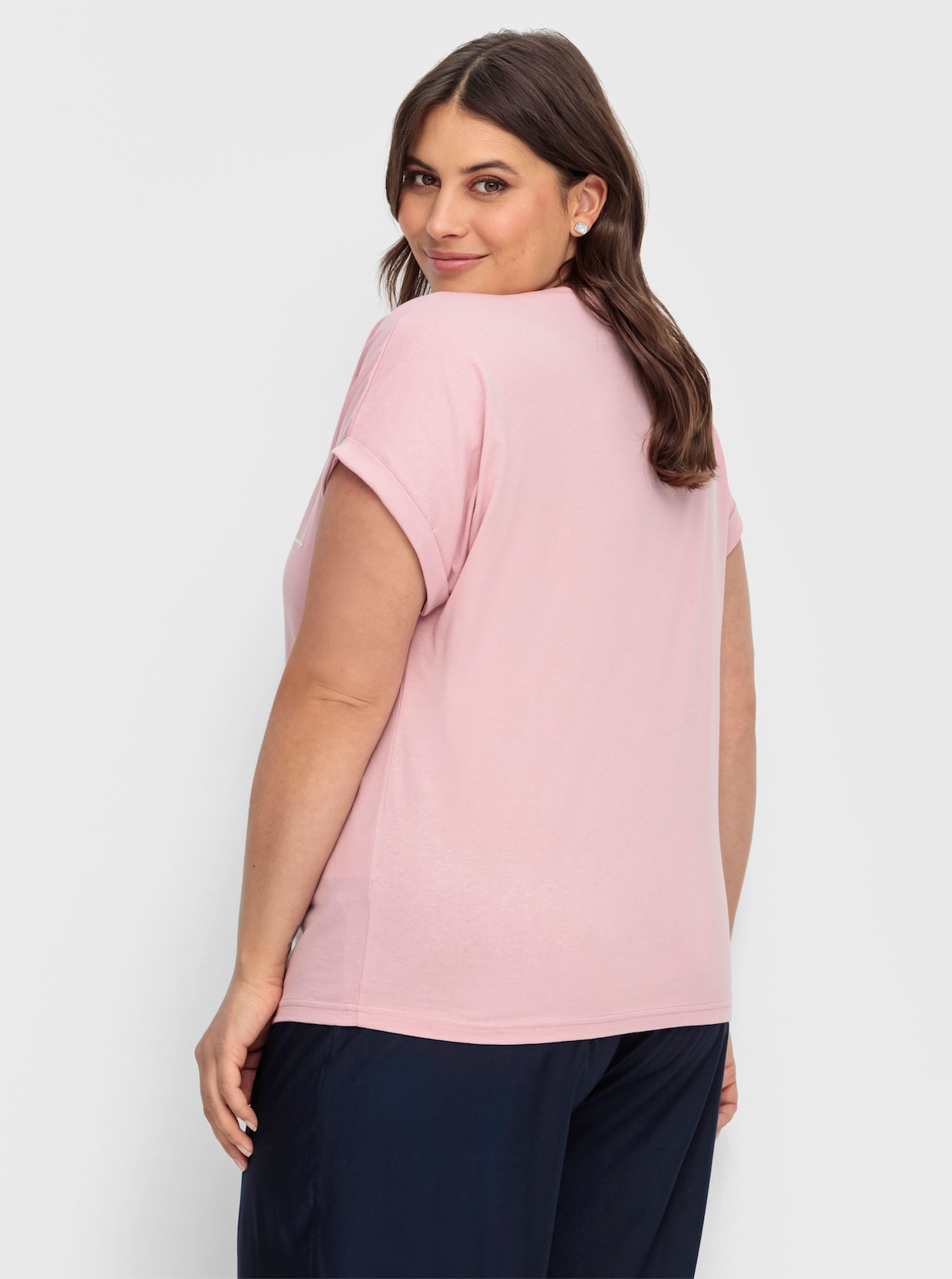 Rundhalsshirt mit Ärmel-Aufschlag - hortensie