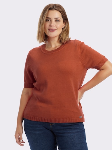 Kurzarmpullover mit Rippabschlüssen - rostrot