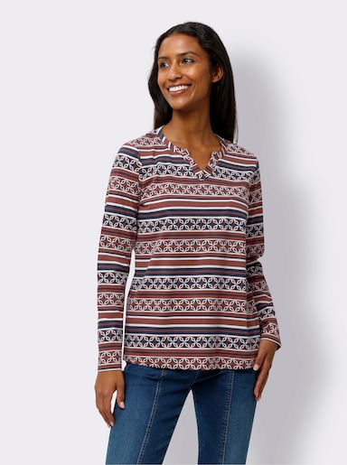 heine Langarmshirt - marine-rotbraun-bedruckt