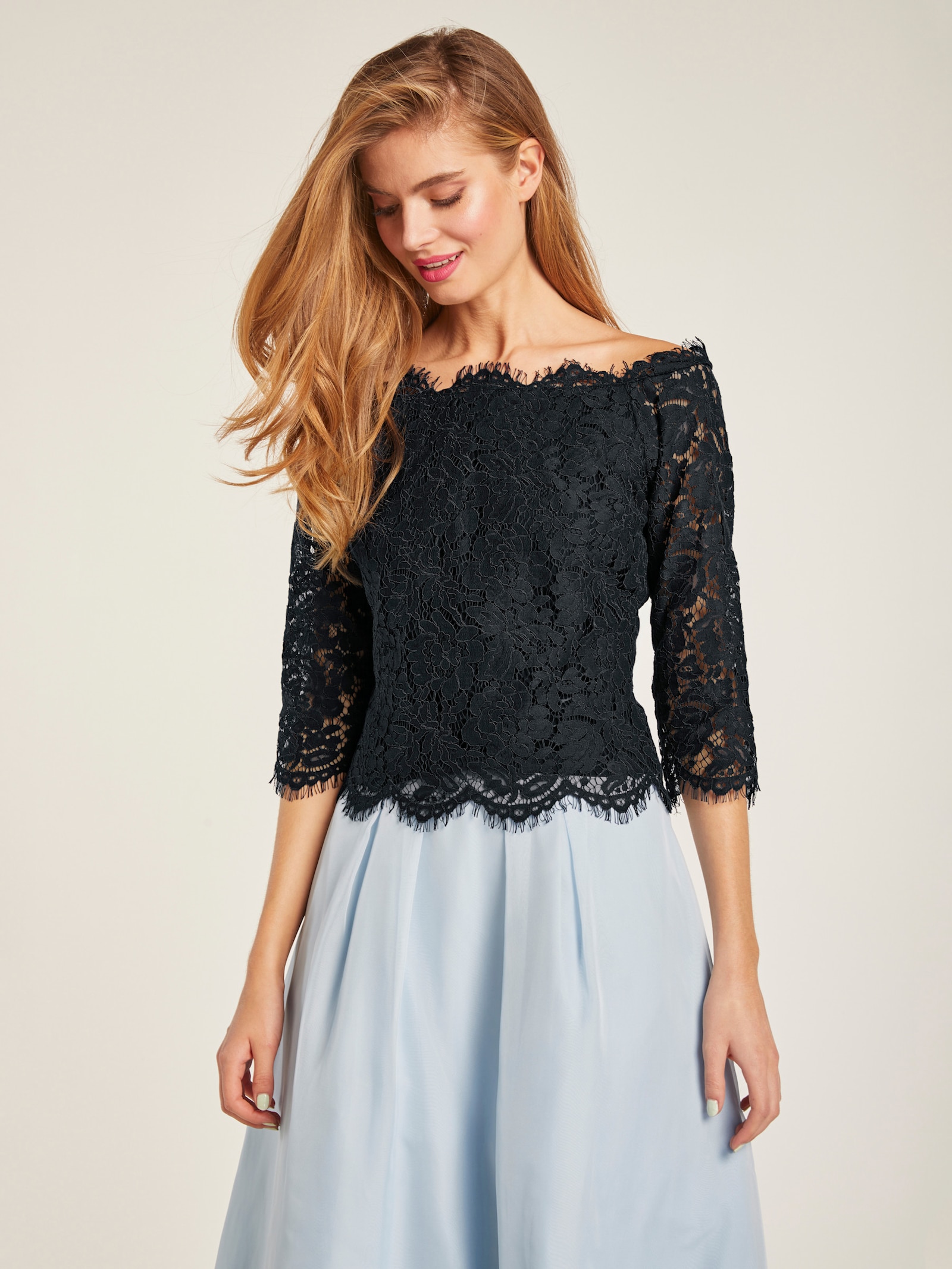 heine Spitzenbluse mit 3/4-Ärmeln - schwarz